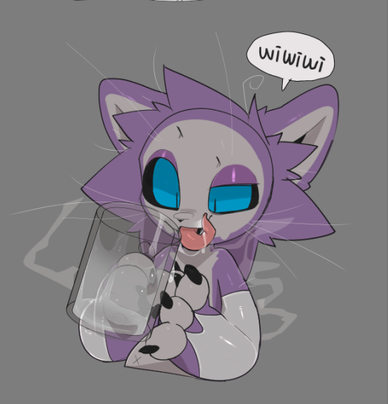 4_fingers ambiguous_gender anthro armwear black_claws black_sclera blue_eyes bodily_fluids claws clothing container countershade_torso countershading cum cum_in_a_cup cum_in_container cum_in_mouth cum_inside cum_on_face cum_on_tongue cup dialogue domestic_cat drinking drinking_cum elbow_gloves english_text eyeshadow felid feline felis fingerless_(marking) fingerless_gloves fingers fur genital_fluids gloves grey_background handwear holding_container holding_cup holding_object licking licking_lips makeup male_(lore) mammal navel presto_(artist) presto_(character) purple_body purple_eyeshadow purple_fur simple_background solo speech_bubble text tongue tongue_out whiskers white_armwear white_clothing white_elbow_gloves white_face white_fingers white_gloves white_handwear white_inner_ear x_navel