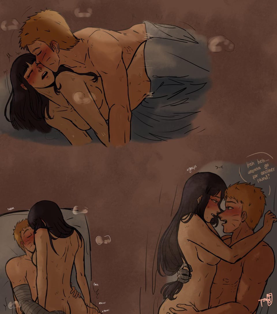 1boy, 1girls, after sex, asking for sex, blush, canon couple, english text, female, hyuuga hinata, kissing, male, naruto, naruto (series), sex, text, uzumaki naruto