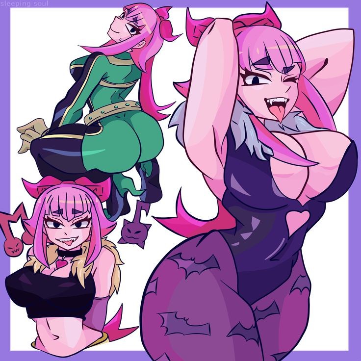 1:1, 1girls, artist request, ass, asui tsuyu, big ass, big breasts, boku no hero academia, brawl stars, breasts, cosplay, darkstalkers, female, female only, high heels, huge breasts, large breasts, melodie (brawl stars), morrigan aensland, morrigan aensland (cosplay), my hero academia, pink hair, source request, tsuyu asui, tsuyu asui (cosplay)