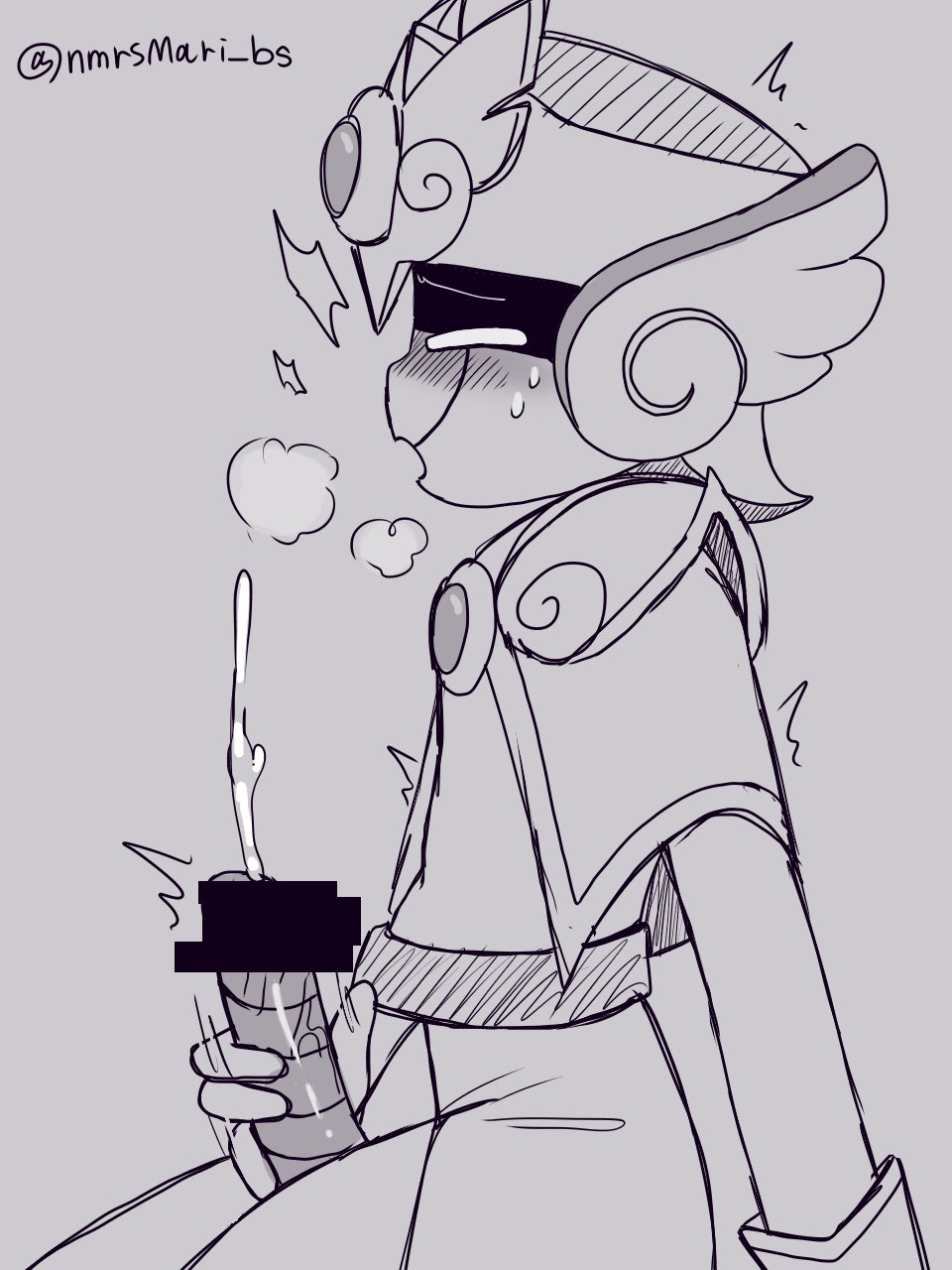 brawl stars, censored, censored cock, cum, larry (brawl stars), male, male only, masturbation, monochrome, nmrsmari, robot, robot boy