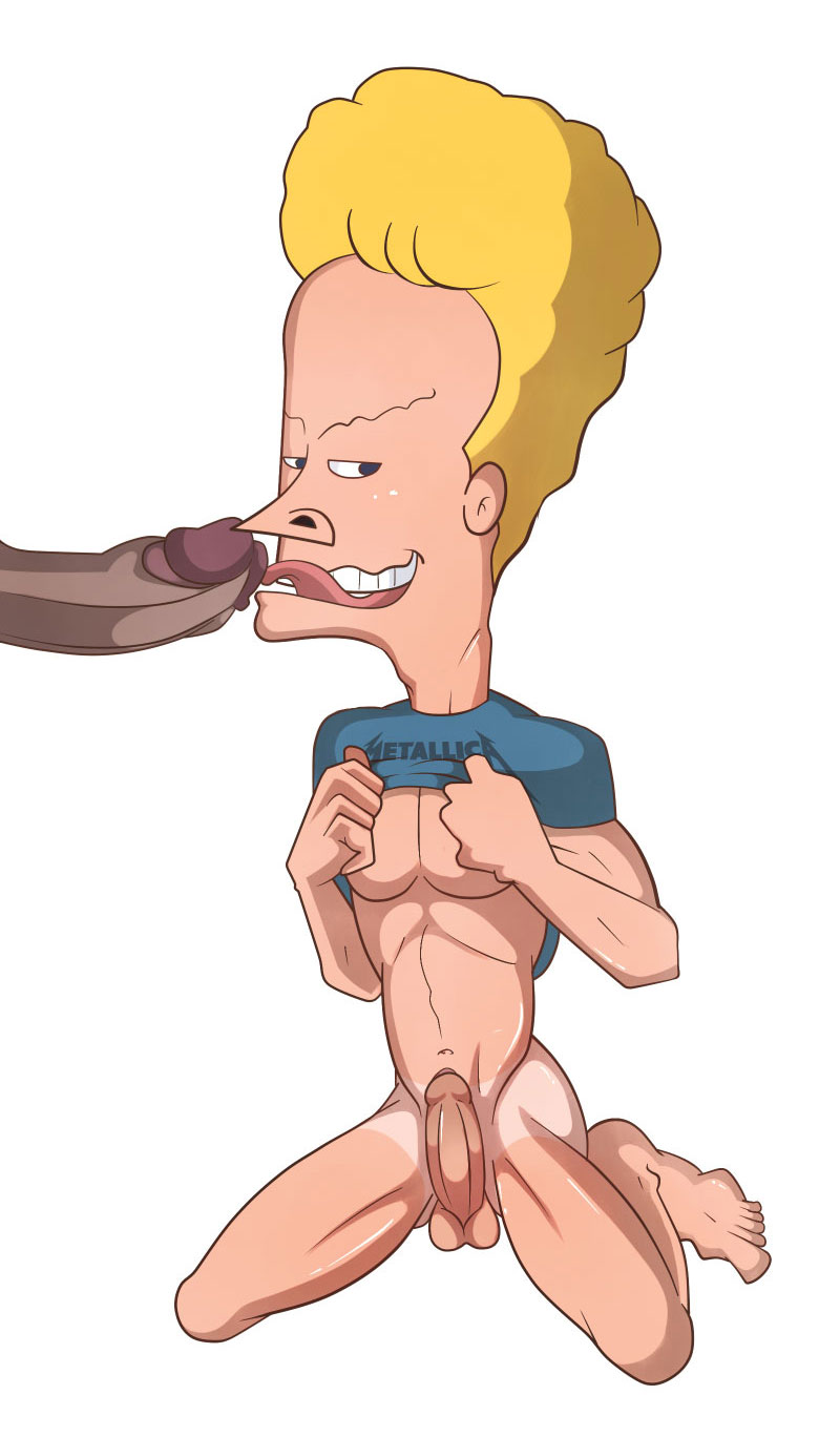 1boy 2014 balls beavis beavis_and_butt-head blonde_hair bottomless clothing erection gay human iyumiblue kneeling legs_apart looking_at_viewer male male_only mouth_open mtv multiple_males paramount_pictures penis penis_lick shirt_lift shirt_up solo_focus tanline testicles yaoi