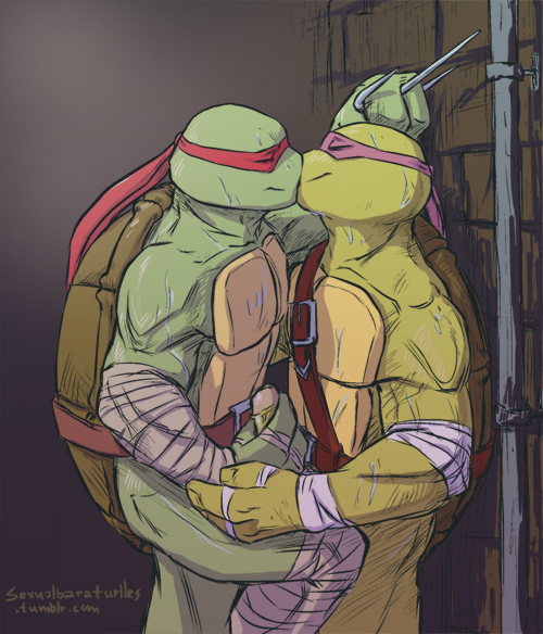 against_wall baraqueen brothers donatello duo furry furry_only gay incest kissing male penis raphael reptile scalie sibling teenage_mutant_ninja_turtles turtle