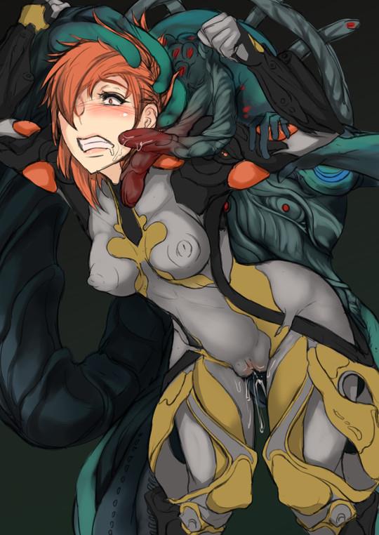 1girls, ahe gao, ancient, areolae, blush, bodysuit, breasts, cum, doggy style, ember (warframe), erect nipples, eyelashes, female, from behind, interspecies, monster, nipples, orange eyes, orange hair, pussy, pussy juice, rape, saliva, sex, short hair, skin tight, vaginal penetration, veins, warframe, wet, wide hips