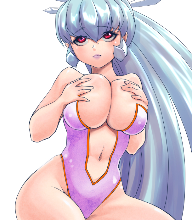 1girls 2013 big_breasts blue_hair breasts covered_nipples curvaceous female hair hanging_breasts kemi_(kemi433) large_breasts leotard light-skinned_female light_skin long_hair navel oyuki ponytail princess red_eyes solo thick_thighs urusei_yatsura very_long_hair white_background wide_hips yuki_onna