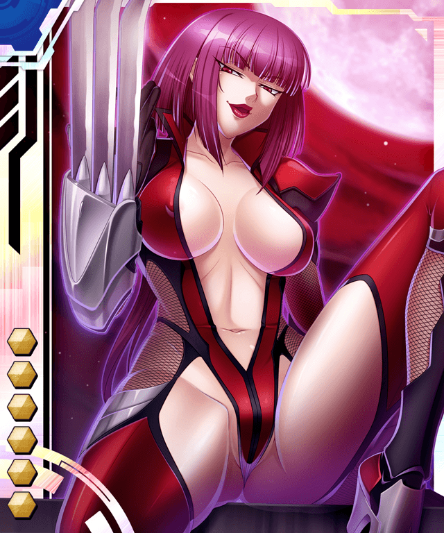 bodysuit breasts claws fishnets gauntlet gloves hair high_heels inviting kagami large_breasts leg_lift leotard lilith-soft lipstick navel oboro_(taimanin_asagi) official_art popped_collar purple_hair raised_eyebrow red_eyes sitting taimanin_(series) taimanin_asagi taimanin_asagi_battle_arena taimanin_asagi_battle_arena_all_card_gallery weapon