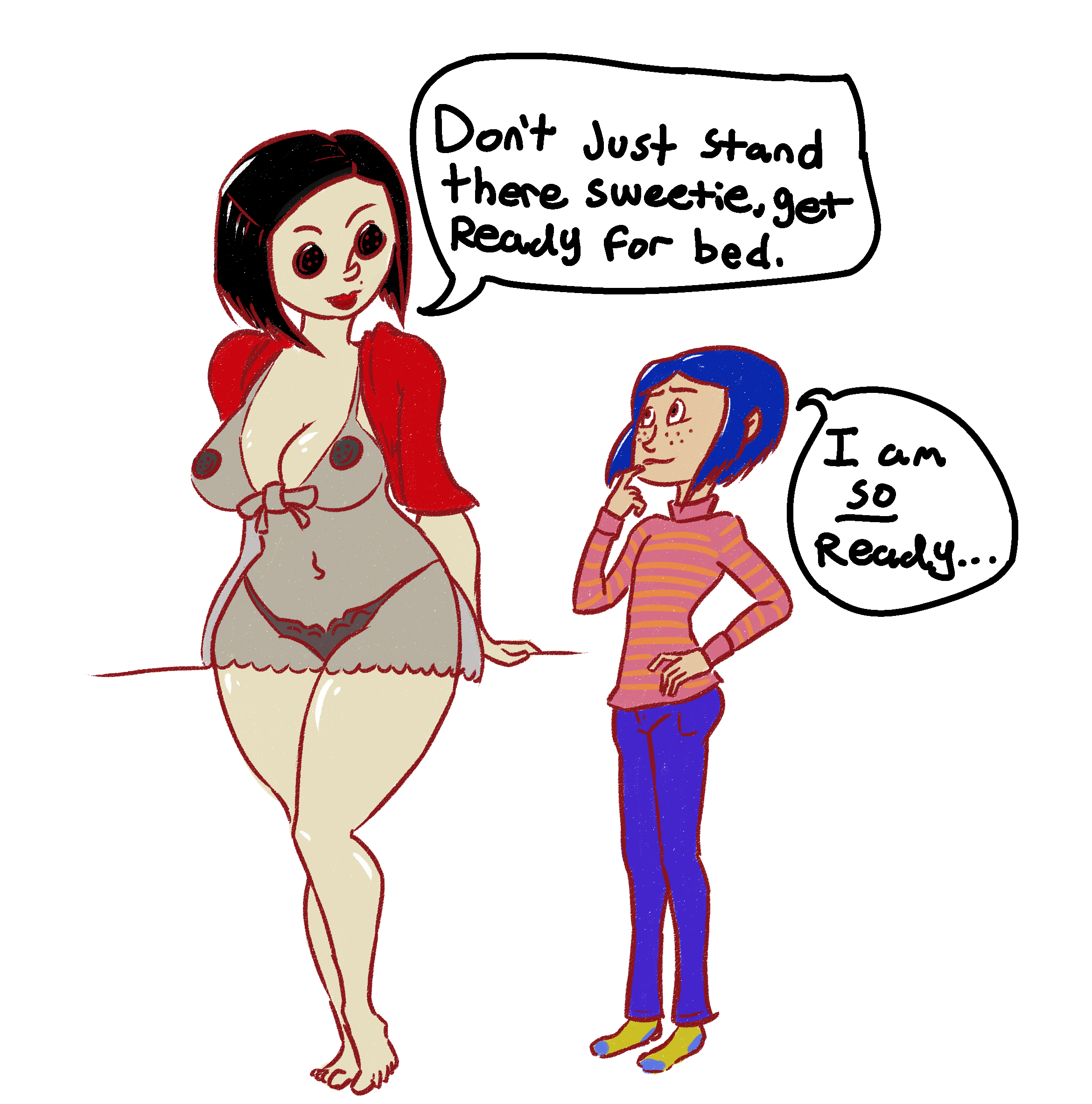 2girls, breasts, coraline, female, incest, lingerie, milf, multiple females, multiple girls, negligee, other mother, panties, yuri