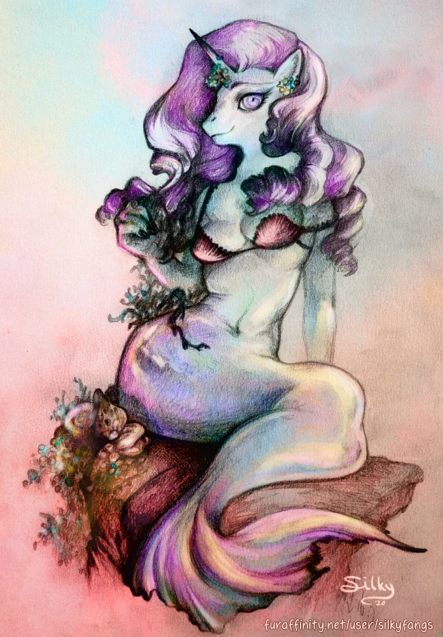 1girls anthro anthro_pony female friendship_is_magic hasbro horse hybrid mermaid my_little_pony ocean pearls pony rarity_(mlp) silkyfangs underwater