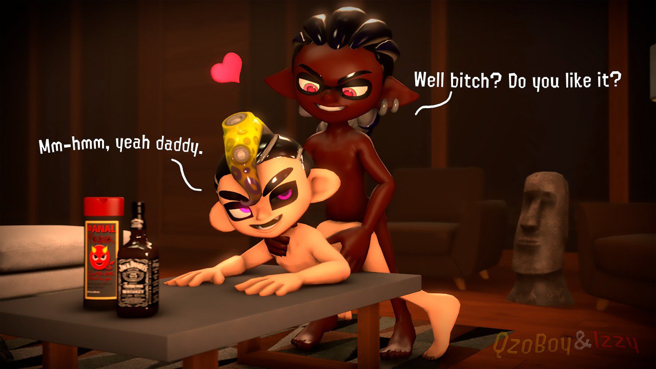 2boys abuse anal_sex big_penis bitch cum_in_ass dark-skinned_male dark_skin femboy gay grabbing_ass inkling izzy_(qzoboy) light-skinned_male male_only octoling qzoboy splatoon splatoon_2 splatoon_3 text yaoi