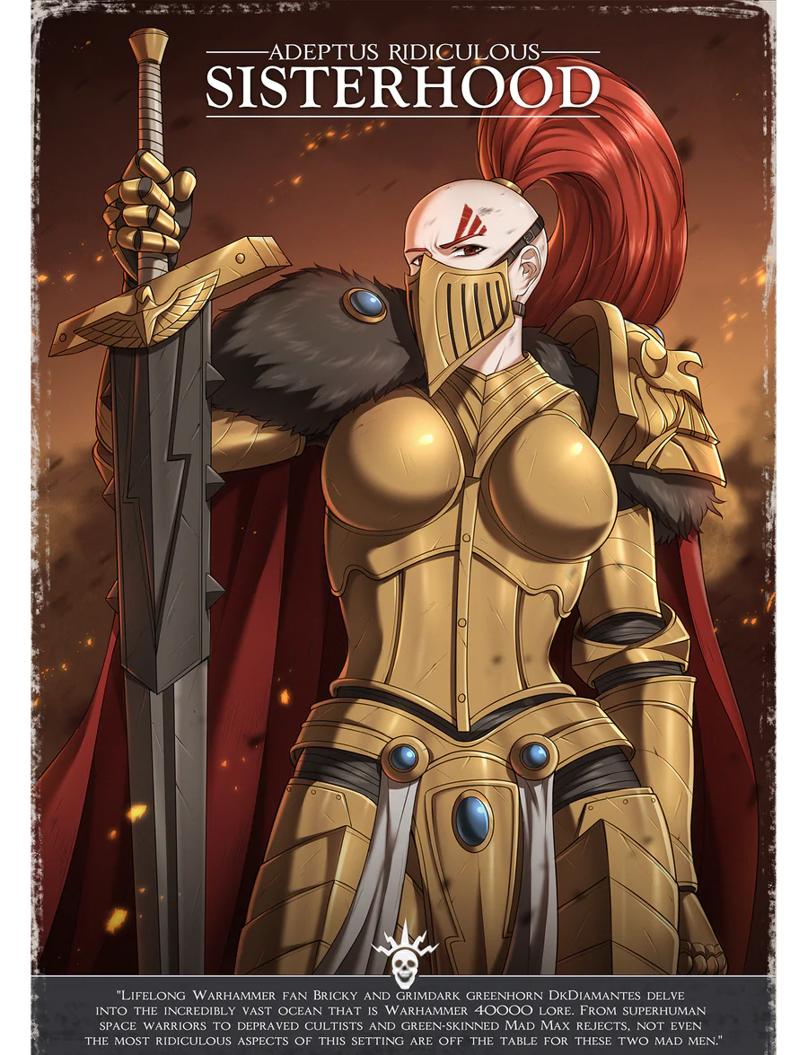 1girls adeptus_ridiculus breast_armor cape english_text female female_only fur imperium_of_man large_breasts long_hair plate plate_armor poster power_armor red_hair sisters_of_silence solo solo_female sword tagme text warhammer_(franchise) warhammer_40k