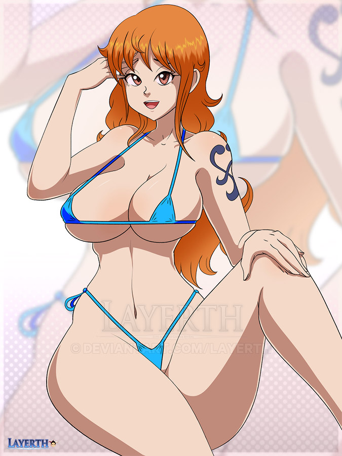 big_breasts breasts female female_only layerth nami nami_(one_piece) one_piece open_mouth orange_eyes orange_hair post-timeskip tagme