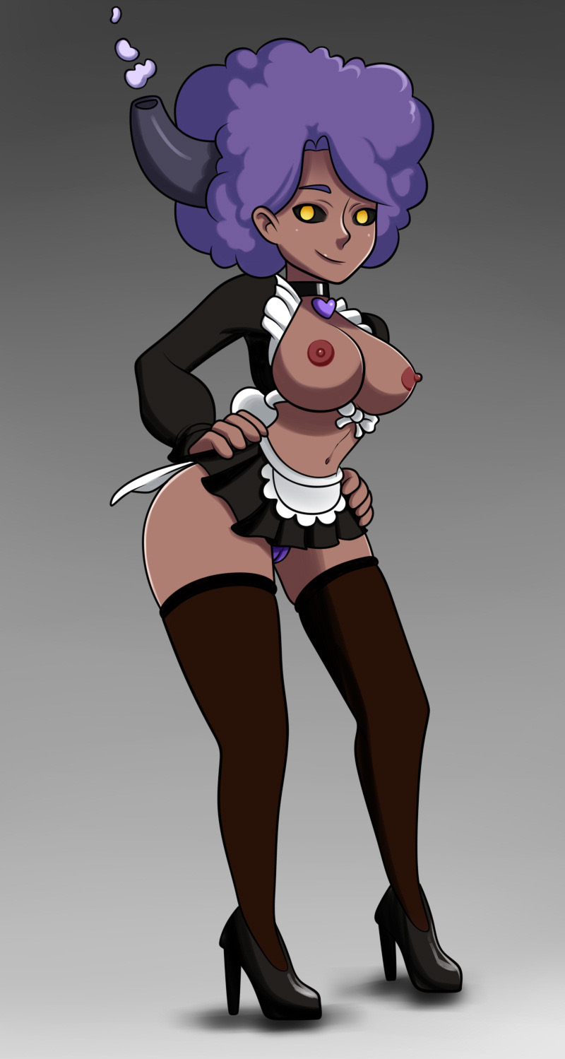 afro maid maid_outfit purple_hair purple_hair_female shivershock