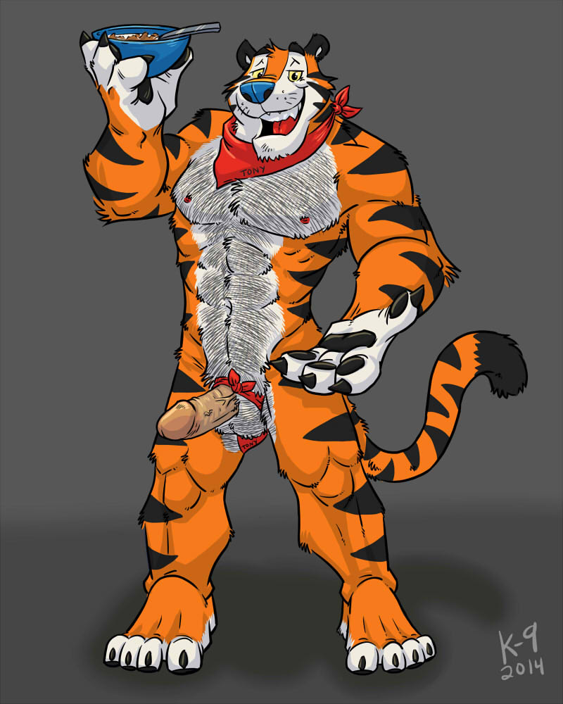 1boy 2014 abs anthro artist_request balls biceps big_muscles cereal feline fur hair k-9 kellogg's looking_at_viewer male male_only mammal muscles nipples nude open_mouth pecs penis solo standing tiger tony_the_tiger