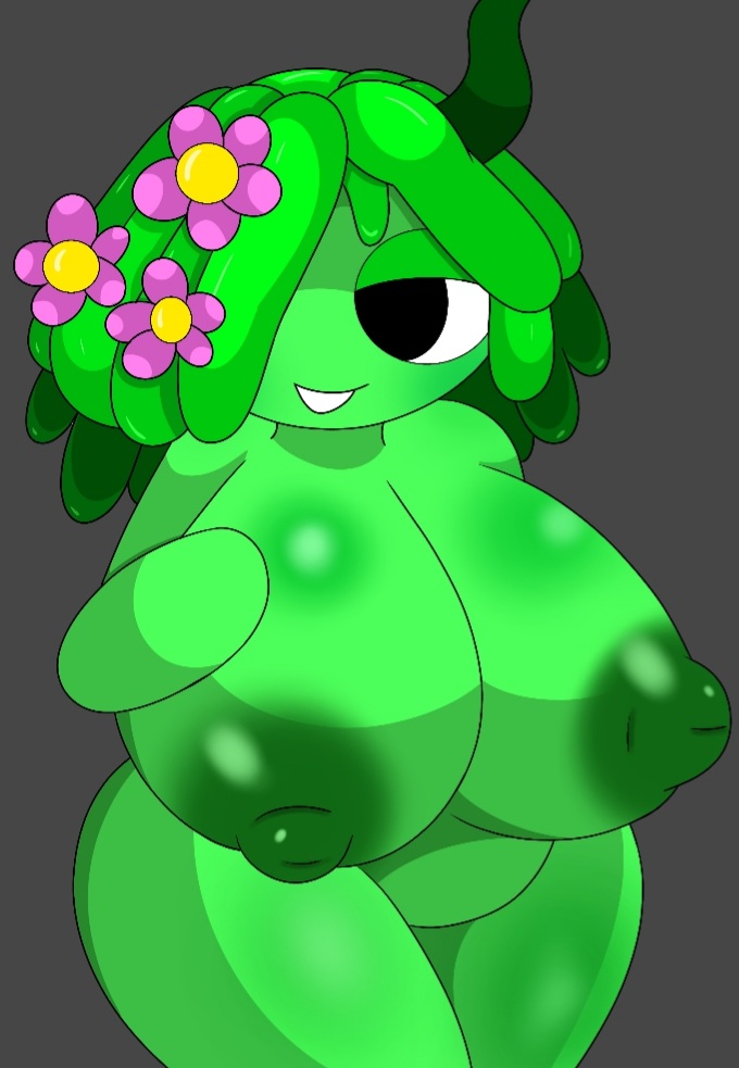 2d big_breasts green_body green_skin incredibox_mod lemon_waifu lhilmoncitafnf naked plant_hair sprunki vineria_(sprunki)