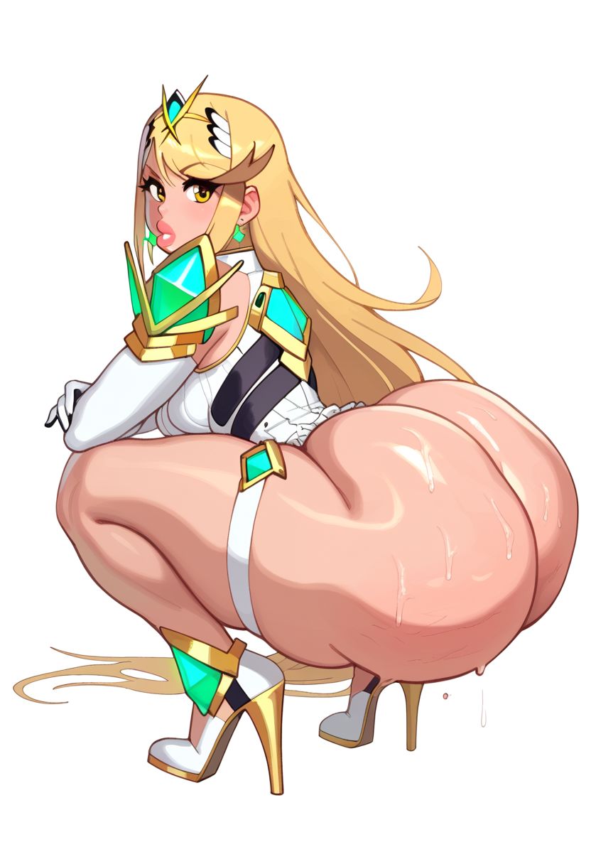 ai_generated big_ass bimbo female female_focus female_only gvukub huge_ass mythra nintendo squatting xenoblade_(series) xenoblade_chronicles_2