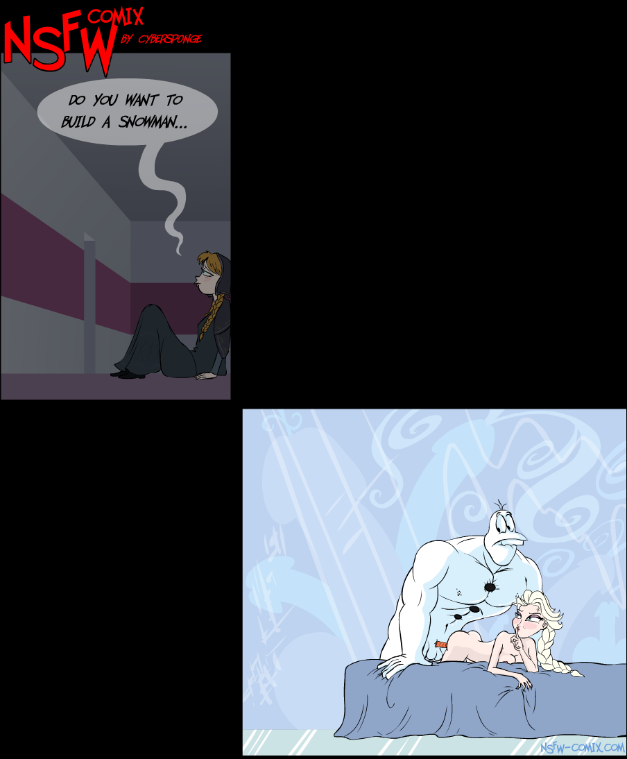 bed comic disney elsa_(frozen) frozen_(film) humor nsfw_comix olaf_(frozen) sex snowman straight testicles