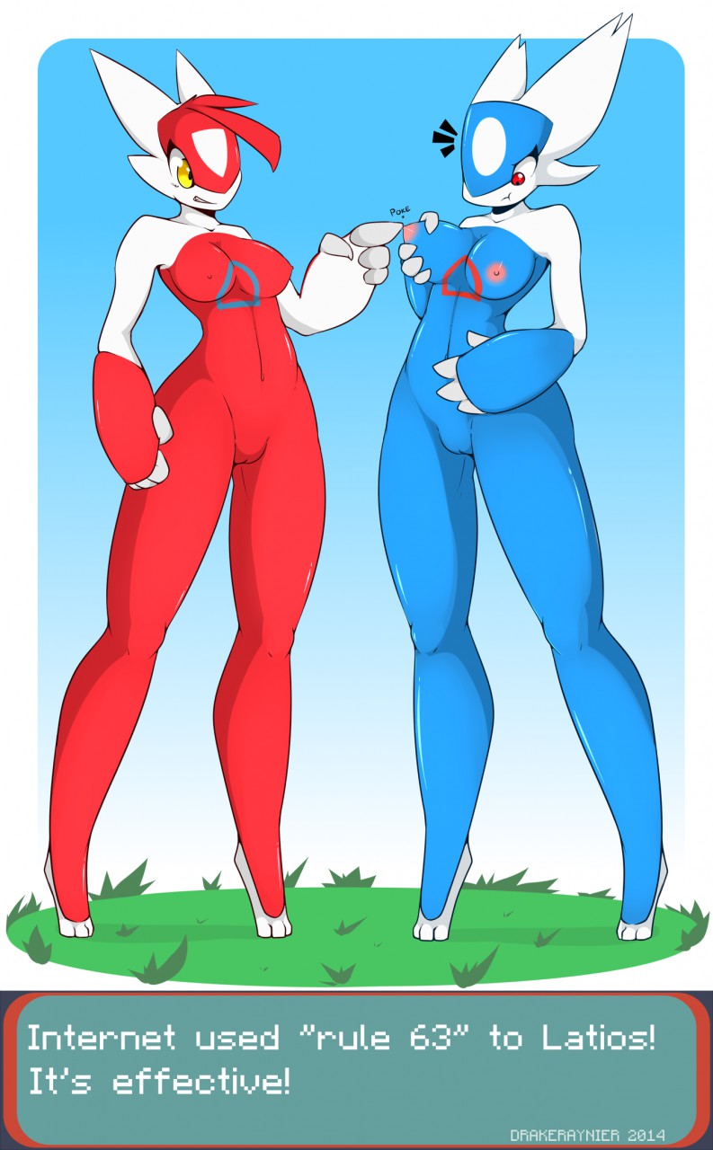 ! 2014 angry anthro anthrofied barefoot breasts drakeraynier english_text female female_latios hair hand_on_breasts happy latias latios looking_down nintendo nipples nude poke pokemon pokemon_(species) pussy rule_63 short_hair smile squeeze teeth text video_games