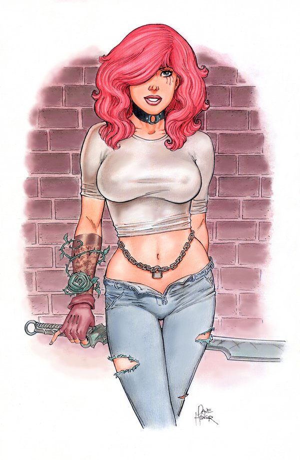 dave_hoover dc dc_comics jeans no_bra poison_ivy red_hair ripped_jeans t-shirt