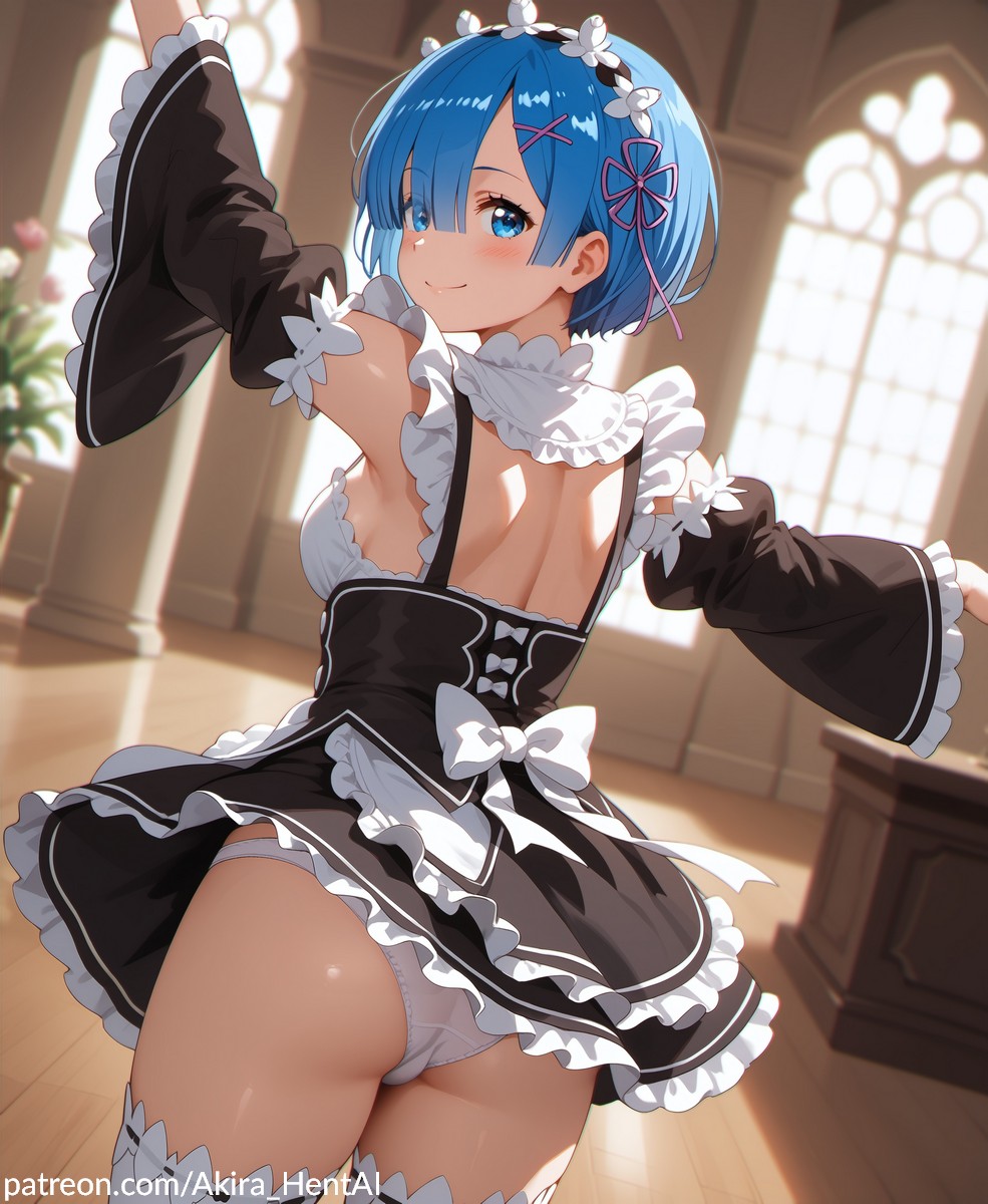 ai_assisted ai_generated akira_hentai blue_hair inviting_to_sex lingerie maid panties re:zero_kara_hajimeru_isekai_seikatsu rem_(re:zero)