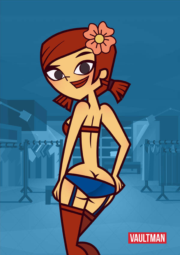 1girls ass blue_panties bra garter_straps panties red_bra red_hair solo total_drama_island underwear vaultman zoey_(tdi)