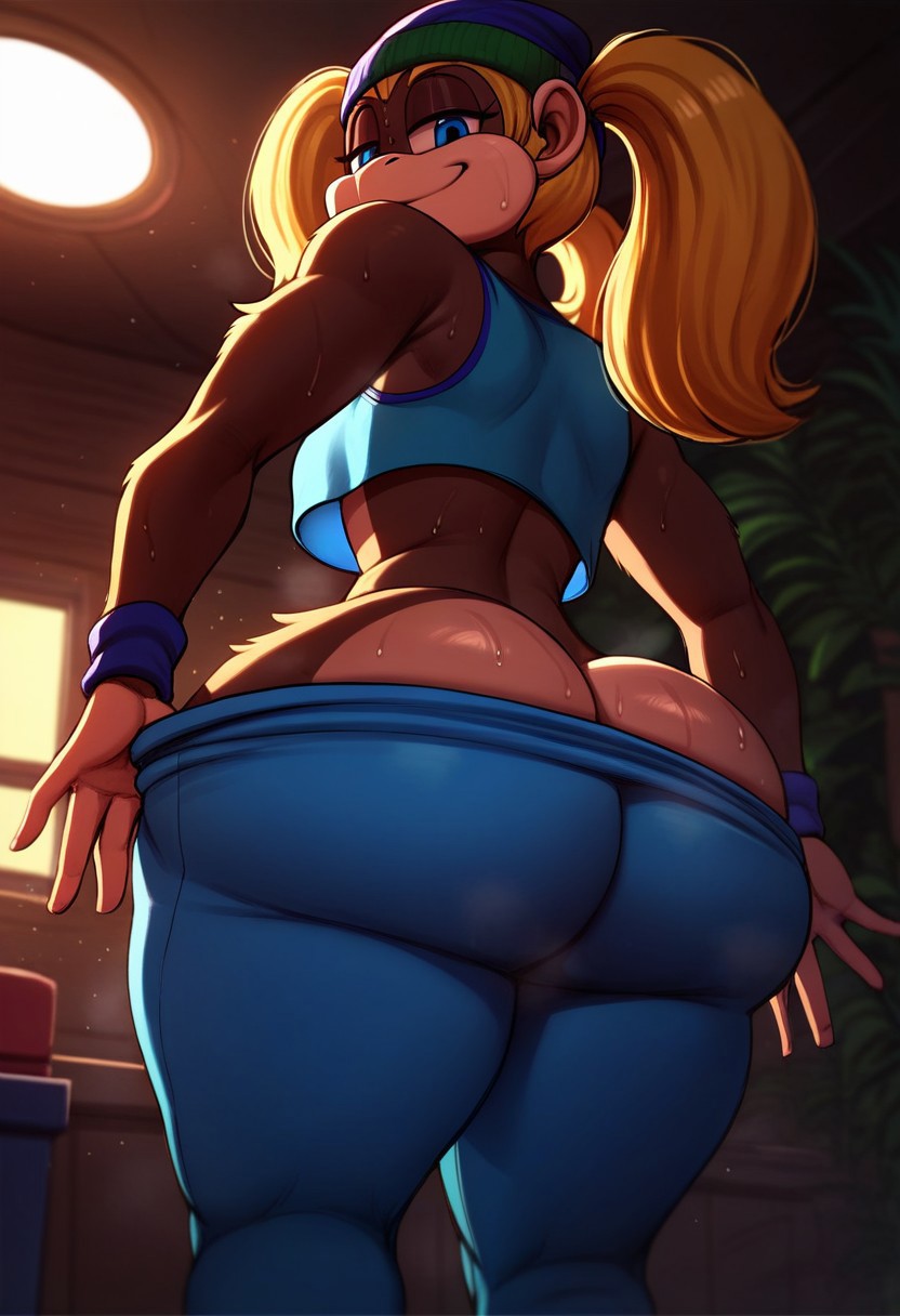 1girls anthro anthro_only ape ass ass_focus beanie blonde_hair blue_eyes breasts dat_ass donkey_kong_(series) earrings female female_focus female_only furry hat highres hoop_earrings huge_breasts indoors jewelry long_hair looking_at_viewer looking_back looking_back_at_viewer looking_down looking_down_at_viewer nintendo nipples see-through_clothes shiny_skin sidelocks smile soles supershadey09364 sweat sweating sweaty thick_thighs thighs tiny_kong twintails very_long_hair viewed_from_below worm's-eye_view