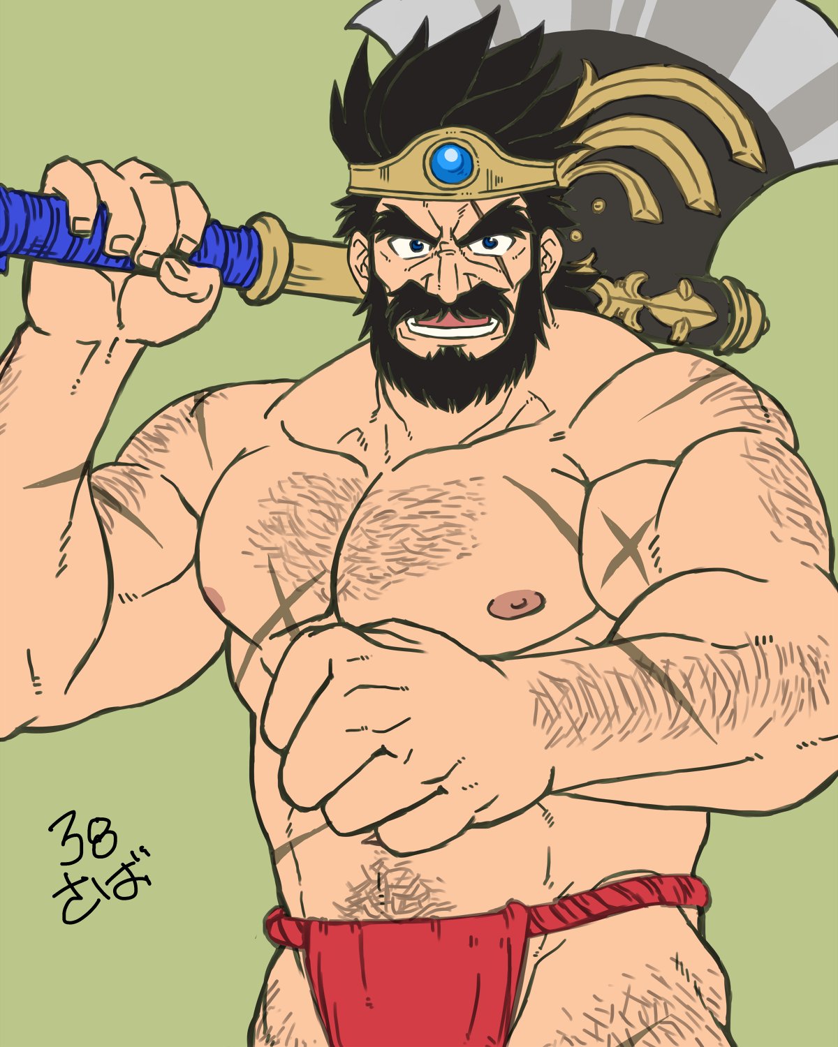 balls bara beard dragon_quest dragon_quest_iii facial_hair fundoshi male male_only muscles muscular ortega_(dq3) penis saba_ice solo solo_male