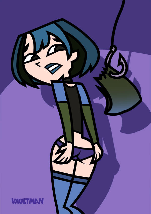 1girls embarrassed gwen_(tdi) panties purple_panties shirt_and_panties skirt_removed solo total_drama_island two_tone_hair vaultman