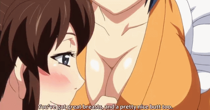 2011, 2girls, animated, ass, ass grab, big ass, big breasts, breasts, curvy, curvy body, drunk lady (manyuu hikenchou), female, female only, gif, hoods entertainment, huge breasts, lesbian, manyuu chifusa, manyuu hikenchou, screencap, thick thighs, yuri