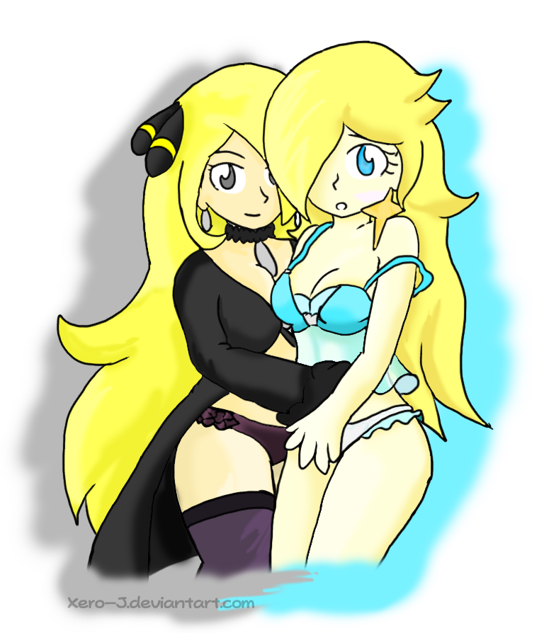 2girls alpha_channel blonde_hair blue_background crossover cynthia_(pokemon) female female_only for_sticker_use gray_background hair human lingerie mario_(series) multiple_girls nintendo png pokemon princess_rosalina sticker_template transparent_background transparent_png xero-j yuri