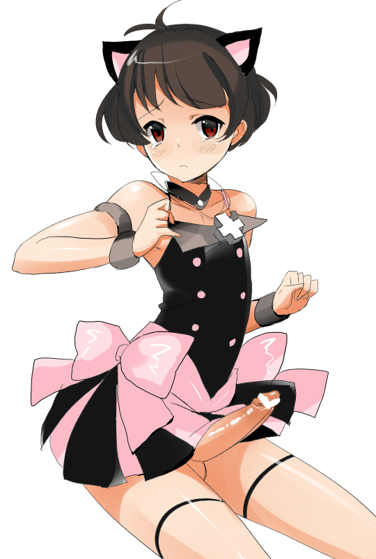 akizuki_ryou androgynous animal_ears bare_shoulders blush blush_lines blushing blushing_at_viewer blushing_profusely bow brown_eyes brown_hair cat_ears censored censored_genitalia censored_penis cross cross_necklace crossdressing curvaceous curves curvy curvy_body curvy_figure curvy_hips curvy_male cute_&_girly_(idolmaster) dark_skin dress ears ears_visible_through_hair embarrassed erect_penis erection eye_contact eyebrows eyebrows_visible_through_hair fake_animal_ears fake_cat_ears feet_out_of_frame femboy femboy_focus femboysub feminine feminine_body feminine_male feminine_pose flat_chest girly human human_only idolmaster idolmaster_dearly_stars jewelry light-skinned_femboy light-skinned_male light_skin looking_at_viewer low_res lowres male male_focus male_only necklace otoko_no_ko otokonoko penis penis_out pov_eye_contact sad shiny shiny_clothes shiny_hair shiny_skin short_hair simple_background slim_waist small_waist solo solo_focus straight_hair submissive_femboy submissive_male tears thighhighs thin_waist trap udk voluptuous voluptuous_femboy voluptuous_male wardrobe_malfunction white_background wide_hips wristband wristbands