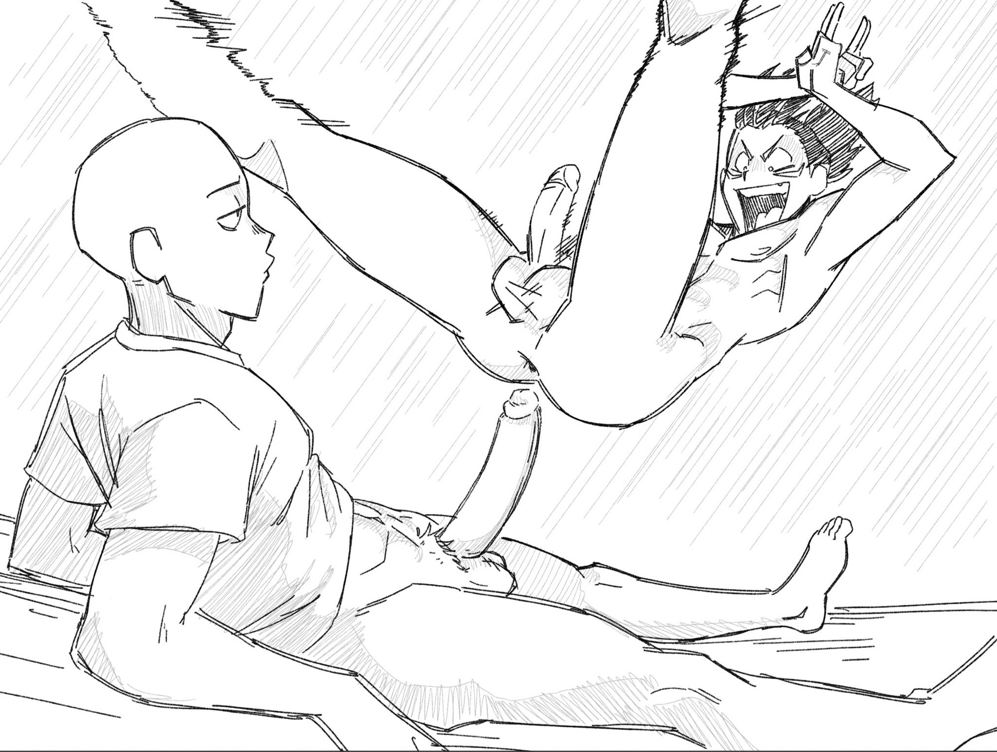 2boys, anus, erection, gay, henshintiger, imminent anal, imminent penetration, imminent sex, male only, monochrome, one-punch man, penis, saitama, speed-o'-sound sonic, testicles, yaoi