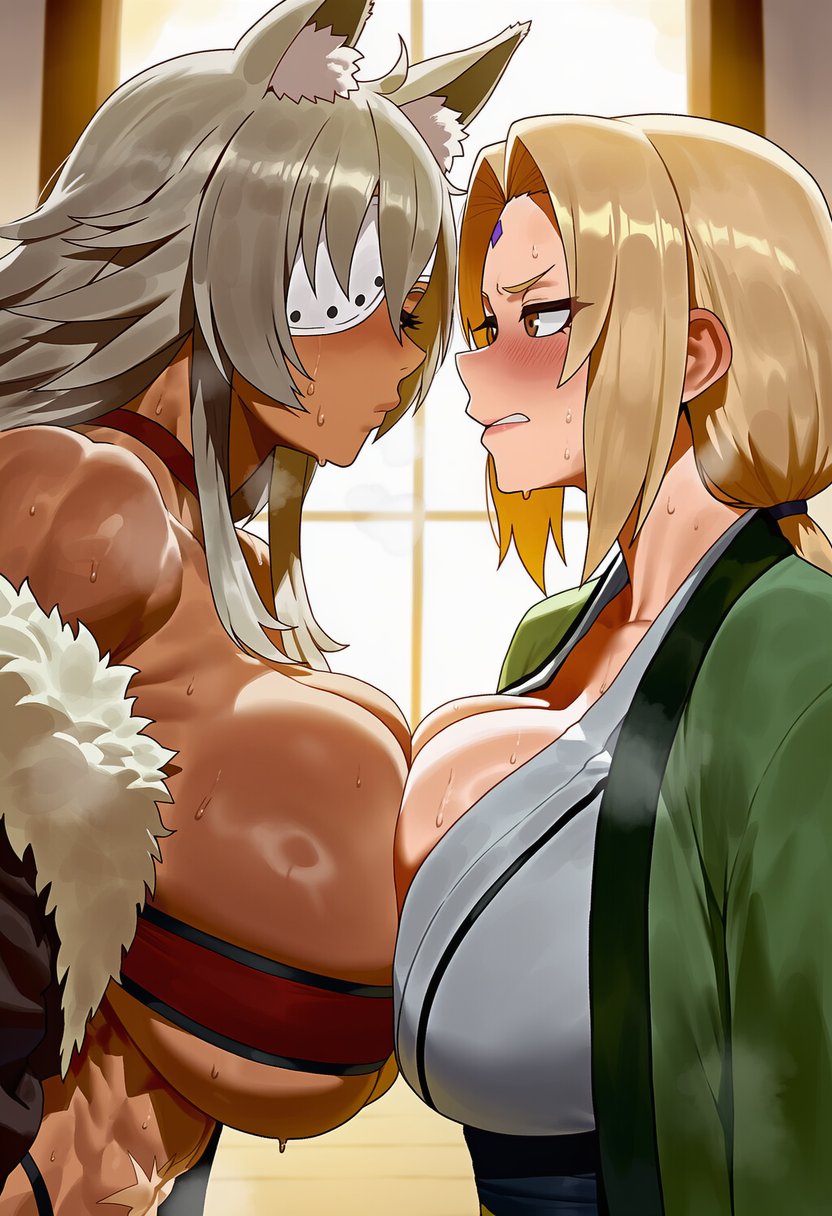 ai generated, aipornarts, futanari, ghislaine dedoldia, mushoku tensei, naruto (series), tsunade