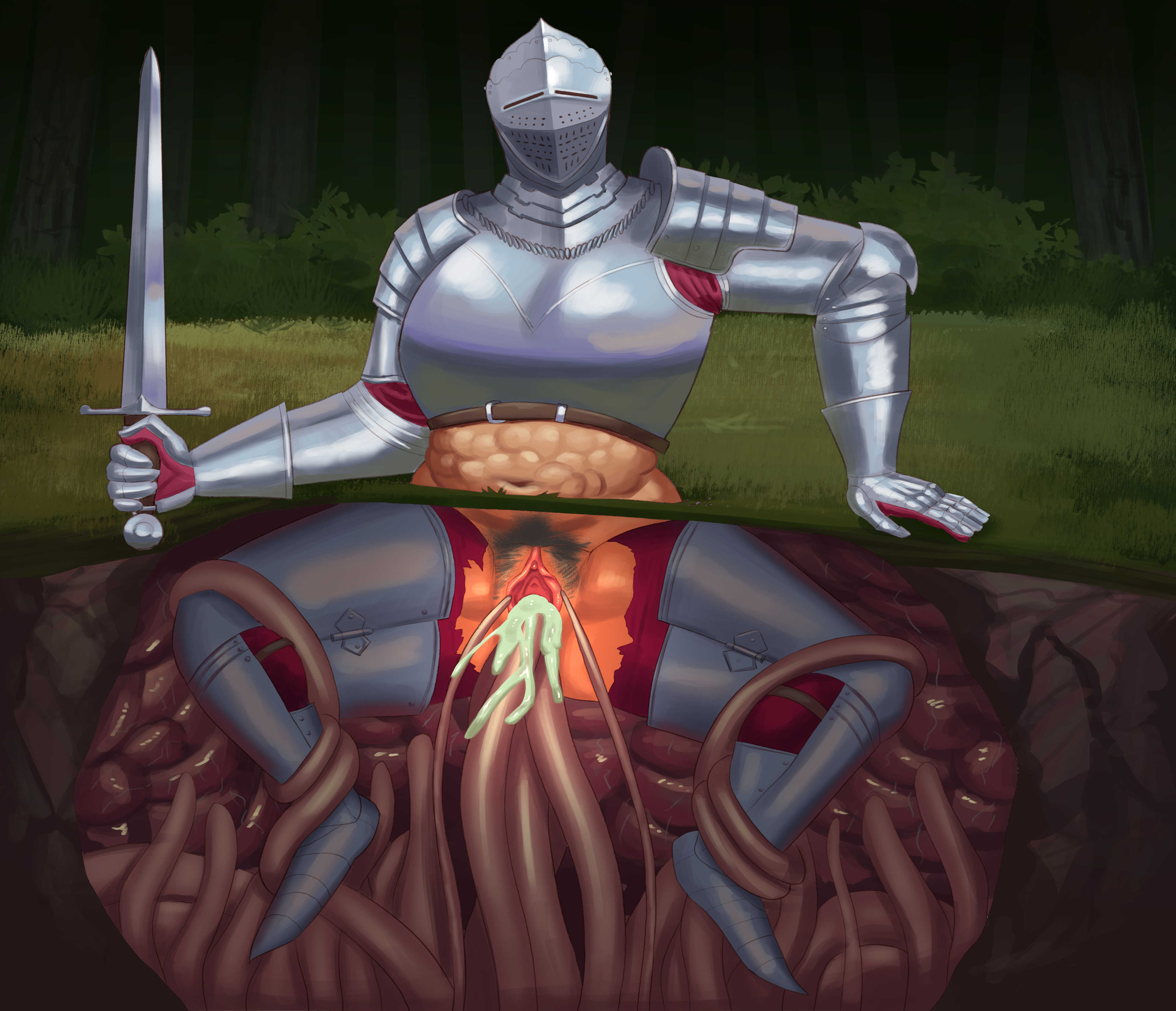 1girls, clothing, cum, cum in pussy, cum inside, egg implantation, faceless female, female, female knight, goldcrustedchicken, helmet, impregnation, penetration, pussy, rape, restrained, spread legs, stomach bulge, tentacle, tentacle penetration, tentacle pit, trapped, vaginal egg implantation, vaginal penetration