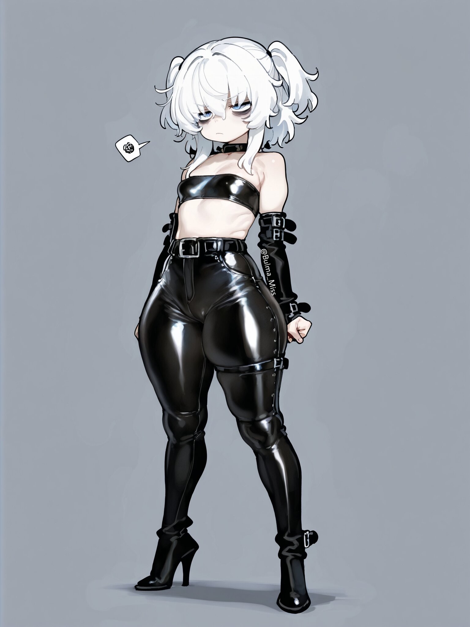 1girls, ai generated, belly button, big ass, big butt, blue eyes, bubble ass, bubble butt, camel toe, cameltoe, collar, commission, dungeons and dragons, imminent sex, latex, latex armwear, latex clothing, latex legwear, latex pants, latex tubetop, leather, leather clothing, leather pants, lily buns, looking at viewer, looking back, mage, oatmealdood, oblivion, oc, original, pale-skinned female, shiny clothes, shortstack, skin tight, skyrim, small breasts, solo female, submissive, submissive female, suggestive look, the elder scrolls, thick ass, thick butt, thick legs, thick thighs, tube top, tubetop, twintails, white hair