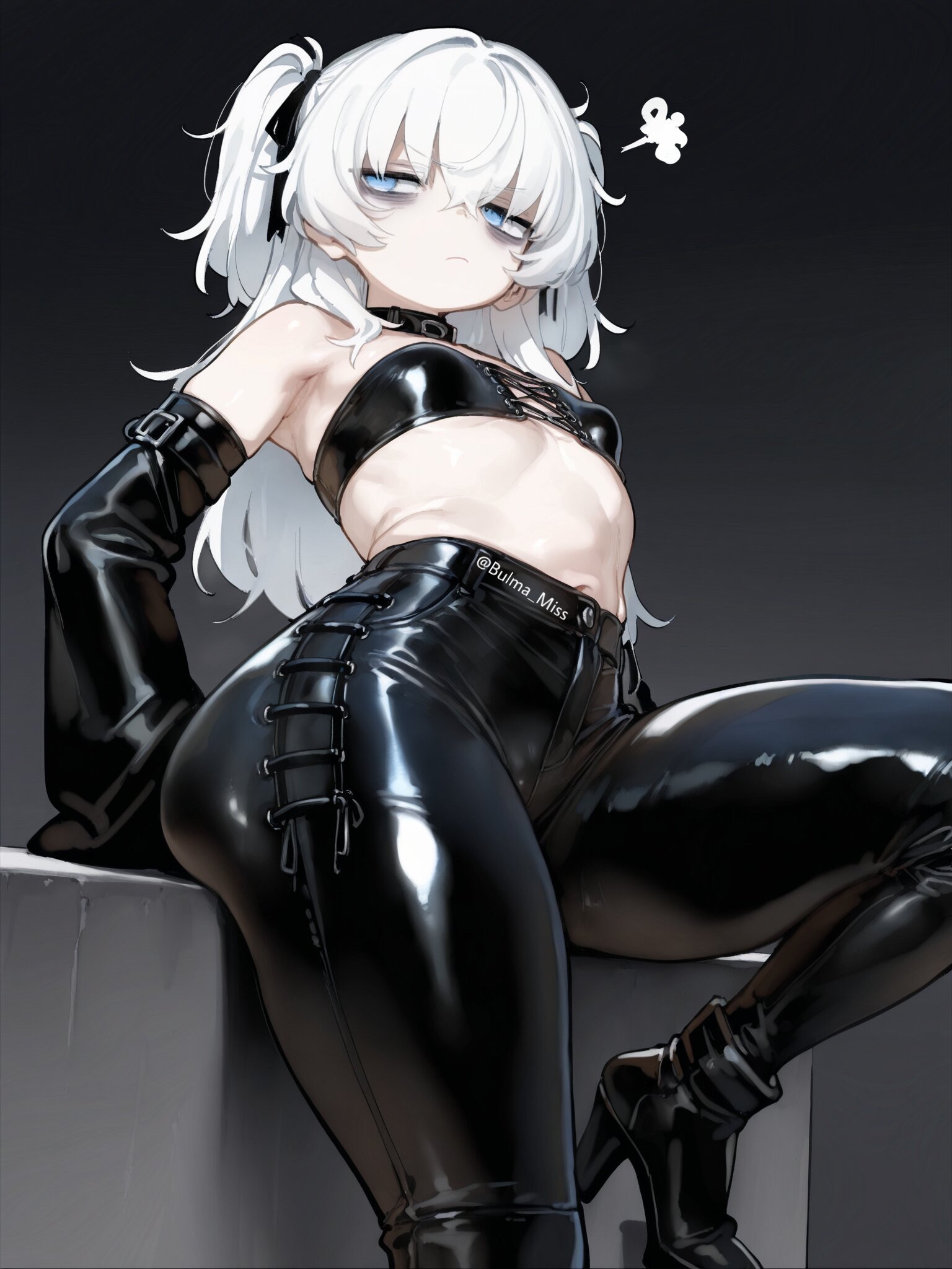 1girls, ai generated, belly button, big ass, big butt, blue eyes, bubble ass, bubble butt, camel toe, cameltoe, collar, commission, dungeons and dragons, imminent sex, latex, latex armwear, latex clothing, latex legwear, latex pants, latex tubetop, leather, leather clothing, leather pants, lily buns, looking at viewer, looking back, mage, oatmealdood, oblivion, oc, original, pale-skinned female, shiny clothes, shortstack, skin tight, skyrim, small breasts, solo female, submissive, submissive female, suggestive look, the elder scrolls, thick ass, thick butt, thick legs, thick thighs, tube top, tubetop, twintails, white hair