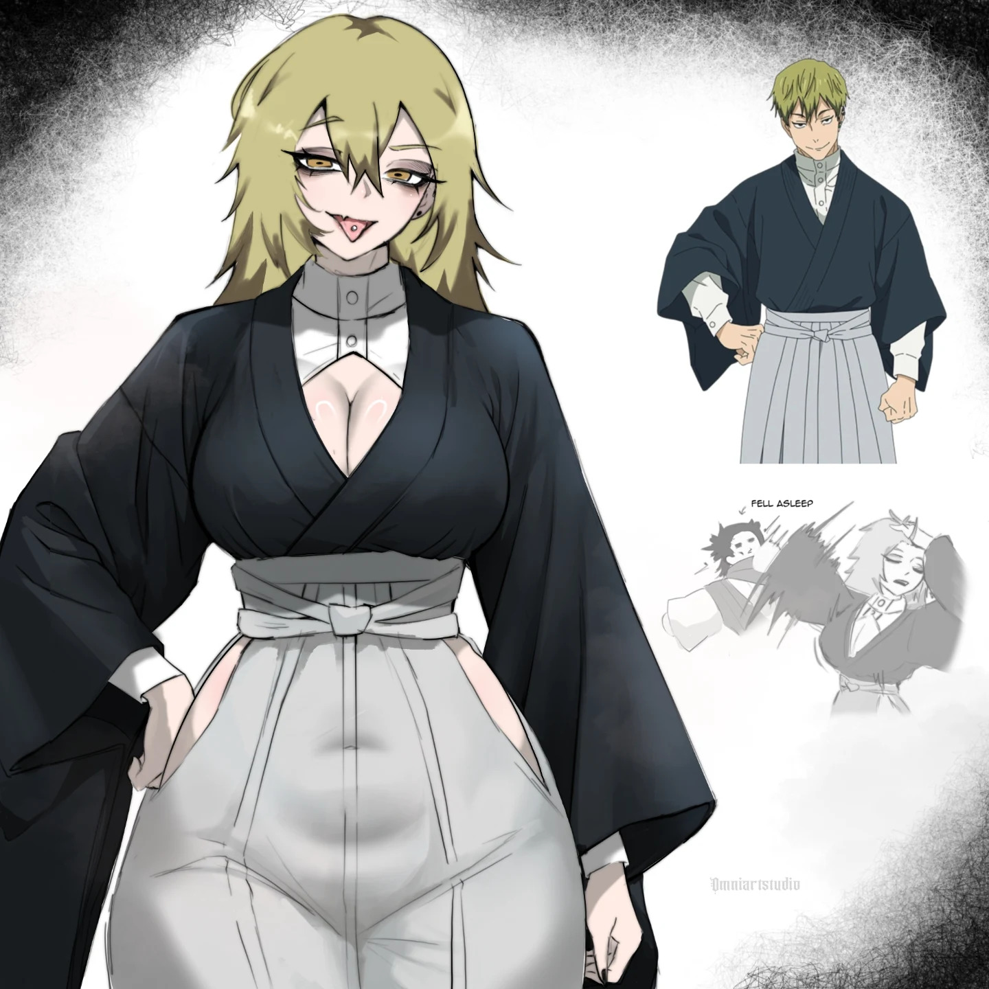 1girls, big breasts, blonde hair, choso kamo, cleavage, female, female naoya, female only, genderswap (mtf), jujutsu kaisen, naoya hair flip, omniartstudio, reference image, rule 63, thick thighs, wide hips, zenin maki, zenin naoya