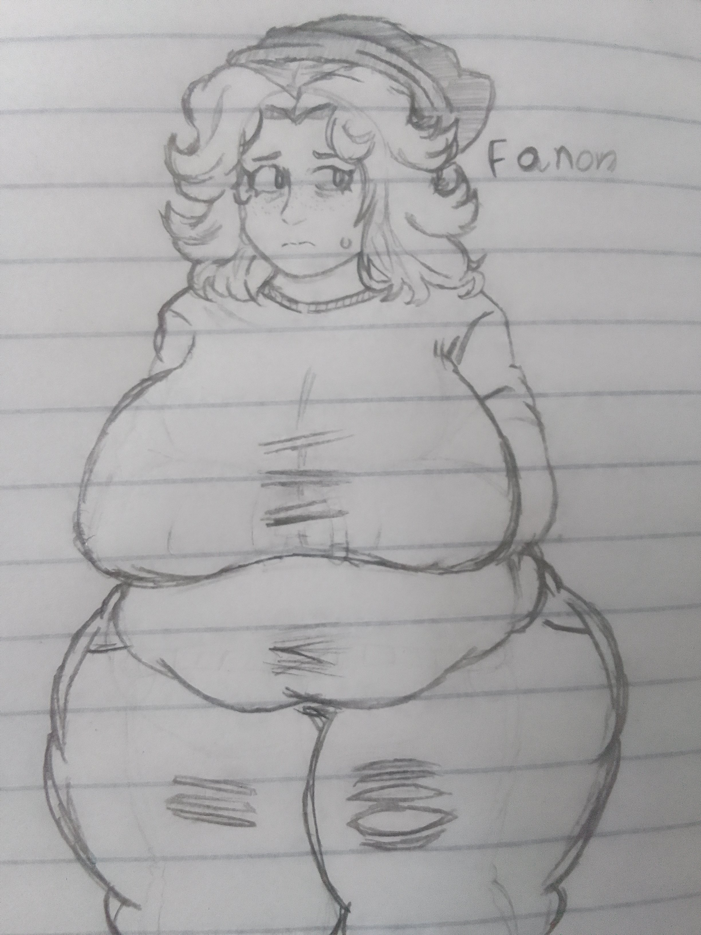 big ass, big breasts, chubby, chubby belly, chubby female, clothed, clothing, fanon design, fanon sara taylor, fat, fat ass, friday night funkin, friday night funkin mod, hat, hourglass figure, hourglass figured female, huge ass, huge breasts, large breasts, nervous, nervous face, nervous sweat, nipple bulge, nipples visible through clothing, ripped pants, round ass, sara taylor, short hair, sketch, sketch page, step right up: adventure isle, thick, thick ass, thick hips, thick legs, thick thighs, thighhighs, thighs, twisted gal