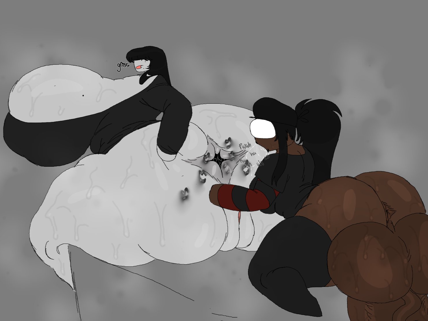 1futa, 1girl1futa, 2024, 2d, 2d (artwork), 2d artwork, big ass, big balls, big breasts, big butt, big penis, clothed, commission, dialog, dialogue, estelle (heavensthroat), exposed ass, exposed penis, female, futanari, grey body, heavensthroat, hourglass figure, huge ass, huge balls, huge breasts, huge cock, lipstick, lipstick mark, lipstick on ass, musk, musk clouds, oc, onomatopoeia, original character, rimjob, rimming, roblox, robloxian, spread ass, spreading, steaming body, steamy, sweat, sweaty, sweaty ass, sweaty balls, text, thick thighs, thigh highs, thighhighs, tight clothing