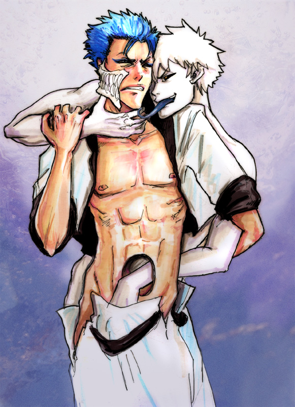 2boys artist_request bleach gay grimmjow_jaegerjaquez hand_in_pants hollow hollow_ichigo ichigo_kurosaki male male_only yaoi zangetsu