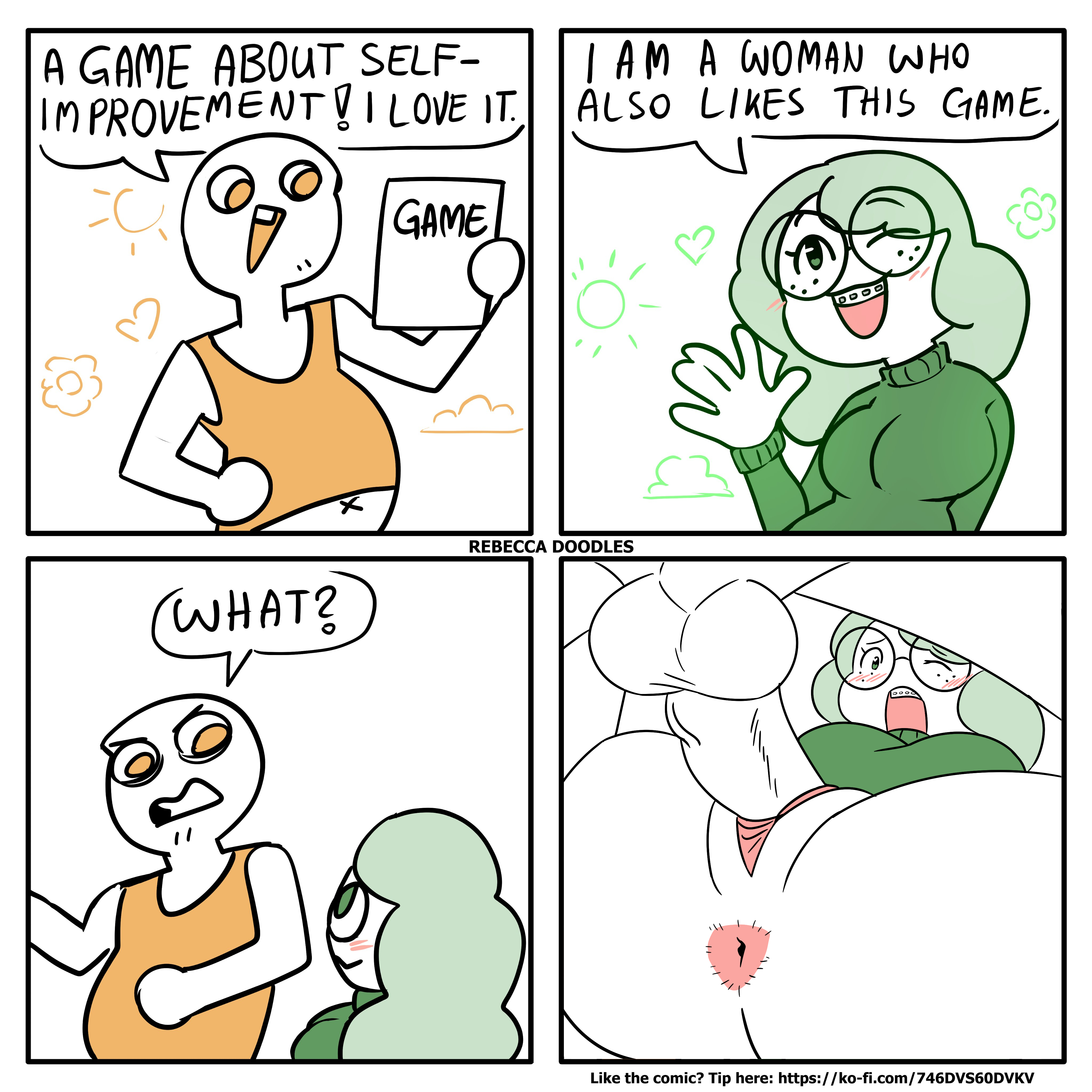 anus, blush, braces, comic, freckles, glasses, glasses girl, green hair, hazel (rebecca doodles), huge breasts, mating press, meme, pussy, someone else's oc, toonarscontent