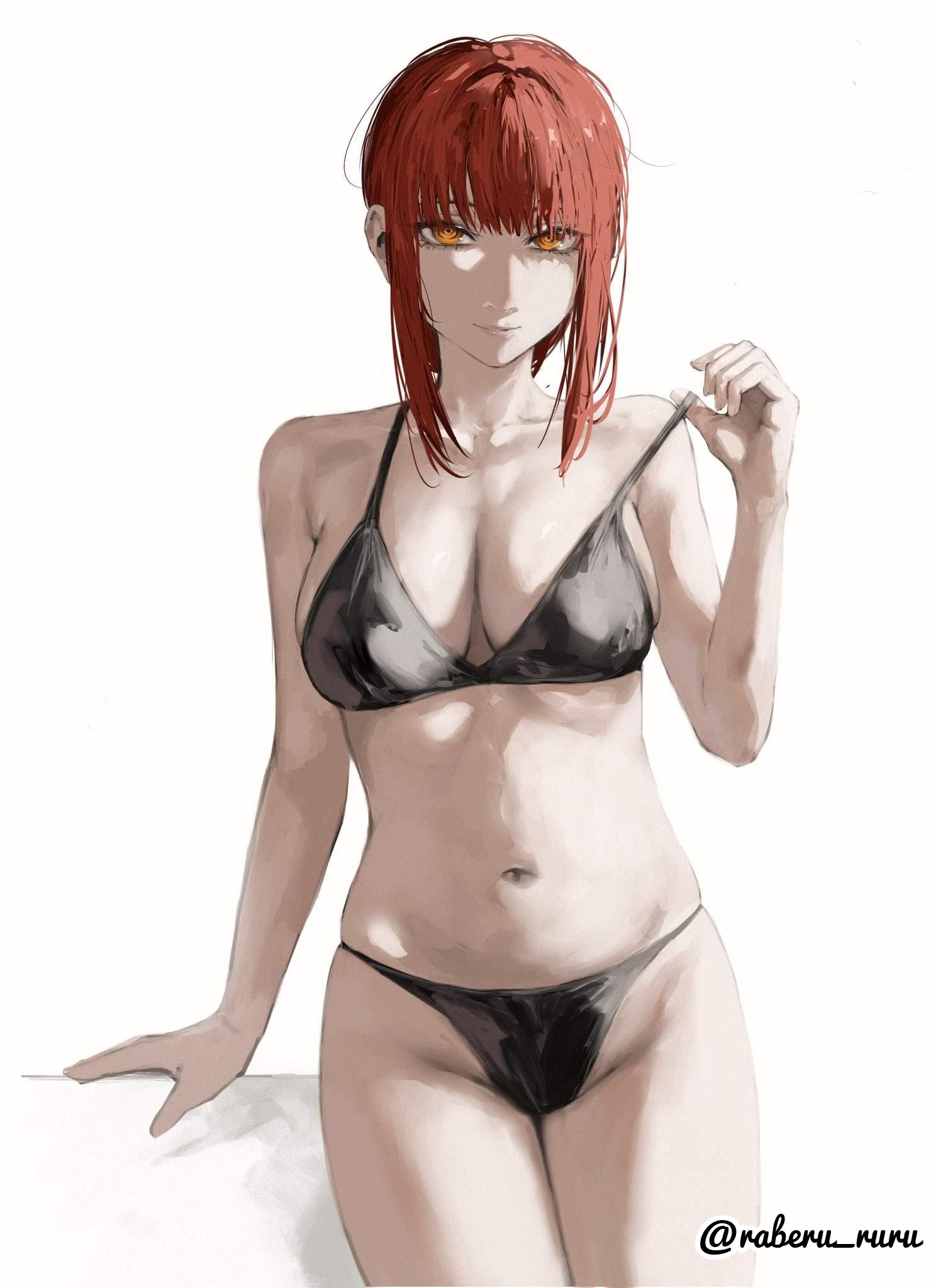 1girls, 2d, 2d (artwork), 2d artwork, adult, adult female, almost naked, almost nude, anime, anime character, background, baddie, bare arms, bare belly, bare chest, bare hands, bare hips, bare legs, bare midriff, bare navel, bare shoulders, bare skin, bare thighs, belly, belly button, bewitching thighs, big boobs, big breasts, bikini, bikini bottom, bikini only, bikini top, black bikini, black bikini bottom, black bikini top, black swimsuit, black swimwear, blank background, breasts, busty, busty female, busty girl, chainsaw man, child bearing hips, cleavage, closed mouth smile, collarbone, curvaceous, curvaceous body, curvaceous female, curvaceous figure, curvaceous hips, curvy, curvy body, curvy female, curvy figure, curvy hips, digital, digital art, digital drawing, digital drawing (artwork), digital media, digital media (artwork), drawing, elbows, erotic pose, exposed, exposed arms, exposed belly, exposed chest, exposed hips, exposed legs, exposed midriff, exposed navel, exposed shoulders, exposed skin, exposed thighs, fanart, female, female focus, female only, fertile, fertile hips, fingers, from front, front view, groin, halterneck, hi res, high res, high resolution, highres, inguinal crease, inguinal ligament, large boobs, large breasts, lascivious, lean figure, legs closed, legs together, light smile, long hair, looking at viewer, makima (chainsaw man), mappa, mature, mature female, mature woman, midriff, monotone background, mostly nude, naked, naked female, naked woman, narrow waist, navel, nearly nude, nude, nude female, nudity, one color background, plain background, portrait, posing, posing for the viewer, posing naked, posing nude, practically nude, raberu ruru, red hair, red-haired female, ring eyes, ringed eyes, seductive, seductive body, seductive cleavage, seductive expression, seductive eyes, seductive face, seductive female, seductive gaze, seductive grin, seductive hips, seductive look, seductive looks, seductive pose, seductive posing, seductive smile, seductive smirk, seductive stare, seductive thighs, seductive woman, sensual pose, sensual smile, shonen jump, shoulders, shueisha, sidelocks, skindentation, slender body, slender waist, slight smile, slim female, slim waist, smile, smiley face, smiling, smiling at viewer, solid color background, solo, standing, strap lift, strap pull, string bikini, swimsuit, swimwear, thick thighs, thighs, thighs together, top view, upper body, voluptuous, voluptuous body, voluptuous female, voluptuous figure, voluptuous woman, weekly shonen jump, white background, wide hips, woman, yellow eyes, yellow-eyed female
