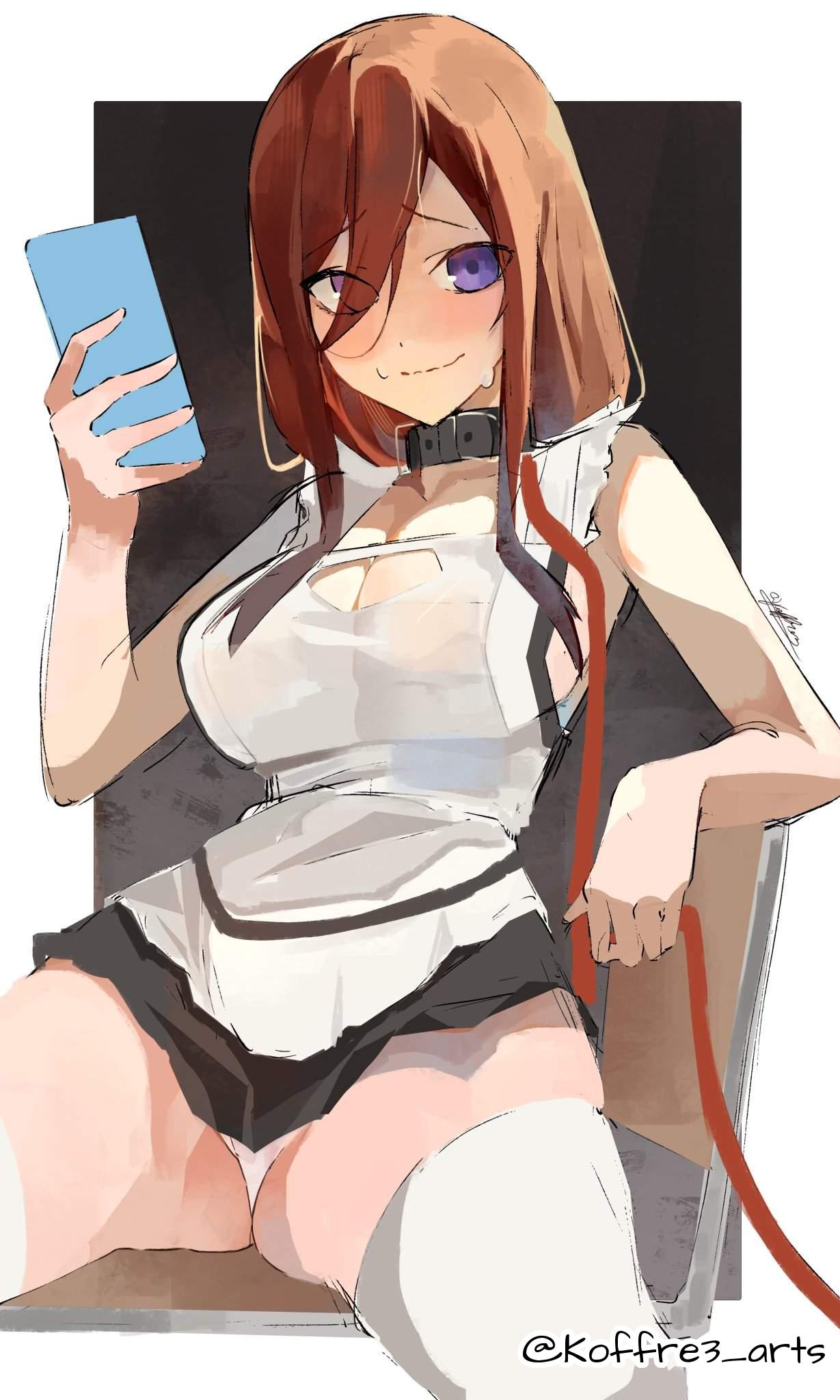 1girls, 2d, 2d (artwork), 2d artwork, alternate version at source, alternate version available, anime, anime character, arm support, asian, asian female, asian girl, big boobs, big breasts, black choker, black collar, blue eyes, blue-eyed female, breasts, brown eyebrows, brown hair, brown-haired female, busty, busty female, busty girl, busty teen, busty teenager, choker, cleavage, closed mouth smile, collar, collarbone, dark background, digital, digital art, digital drawing, digital drawing (artwork), digital media, digital media (artwork), drawing, elbows, eyebrows visible through hair, fanart, female, female focus, female only, female protagonist, fingers, go-toubun no hanayome, groin, hair between eyes, high school student, hourglass figure, japanese, japanese female, japanese girl, koffre3 arts, large boobs, large breasts, lean figure, legs apart, legs spread, legwear, long hair, looking at viewer, maid, maid apron, maid dress, maid outfit, maid uniform, more at source, nakano miku, narrow waist, nervous, nervous expression, nervous face, nervous female, nervous smile, panchira, panties, phone, portrait, school girl, shoulders, shy, shy expression, shy female, shy girl, shy smile, sitting, skirt, slender body, slender waist, slim female, slim waist, smile, smiley face, smiling, smiling at viewer, solo, spread legs, spreading legs, spreading thighs, stockings, teen girl, teenage female, teenage girl, teenage tits, teenager, tezuka productions, thick thighs, thigh highs, thighhighs, thighs, underwear, upper body, upskirt, weekly shonen magazine, white border, white legwear, white panties, white stockings, white thigh highs, white thighhighs, white underwear, wide hips, young female, young woman