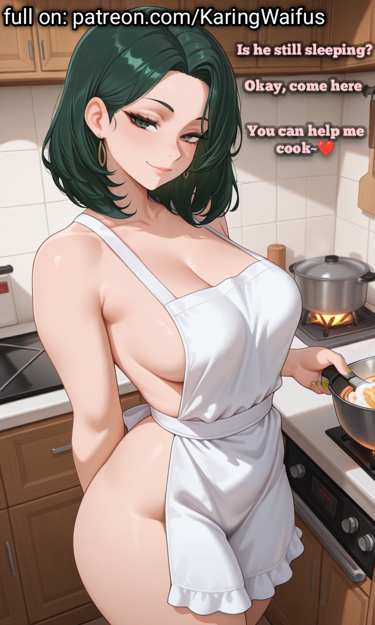 1girls, ai generated, apron, apron only, caption, cheating, cheating female, cheating girlfriend, cheating mother, cheating wife, cooking, dirty talk, green eyes, green hair, infidelity, karingwaifus, kitchen, married, married female, married woman, mature, mature female, mature woman, milf, mom, mommy, mother, naked, naked apron, naked female, netorare, ntr, nude, nude apron, nude female, seducing, seductive, seductive eyes, seductive look, seductive mouth, seductive pose, seductive smile, talking, talking to another, talking to viewer, text