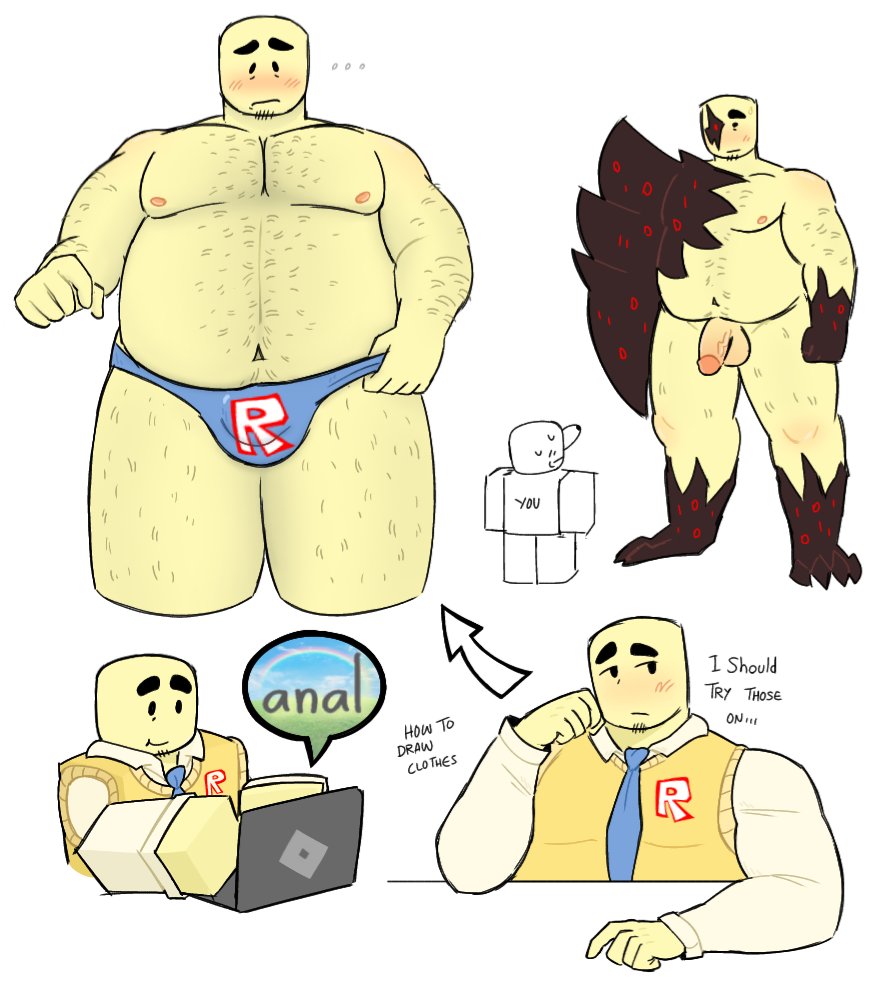 blushing, embarrassed, evil spongebob2, forsaken (roblox), john doe (forsaken), john doe (roblox), looking down, naked male, penis out, roblox, roblox game, robloxian, tagme, thong