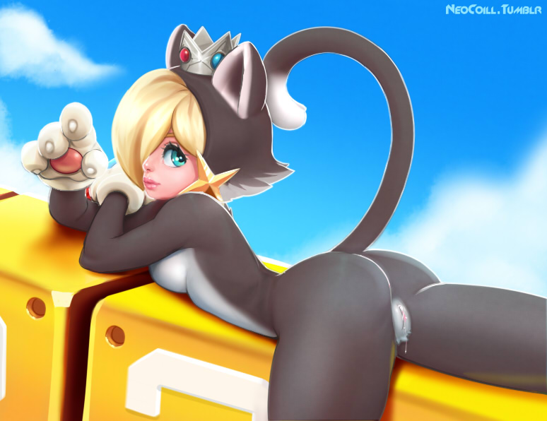 1girls 2014 ass blonde_hair blue_eyes breasts cat cat_costume cat_ears cat_rosalina cat_tail clouds cosplay costume crown earrings feline female female_only fur hair_over_one_eye headgear hourglass_figure human innie_pussy lying mammal mario_(series) neocoill nintendo on_stomach outside pawpads paws princess princess_rosalina pussy pussy_juice pussy_juice_drip royalty sideboob sky solo super_bell super_mario_3d_world tail