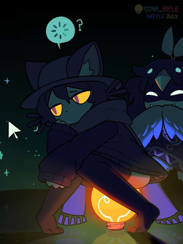 1ambiguous 1girls alula_(oneshot) ambiguous_gender before behind behind_another bird_girl cat_ears cat_humanoid clueless niko_(oneshot) oneshot sitting star_rifle stockings tagme yellow_eyes