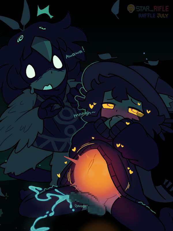 1boy, 1girl, 1girls, after, after penetration, alula (oneshot), behind, behind another, bird girl, cat ears, cat humanoid, cum, cumming, cumming while penetrated, cumshot, femboy, femboy focus, femboy penetrated, genitals, niko (oneshot), oneshot, penetrated, penetration, sitting, star rifle, stockings, stomach bulge, stomach deformation, sudden insertion, tagme, yellow eyes
