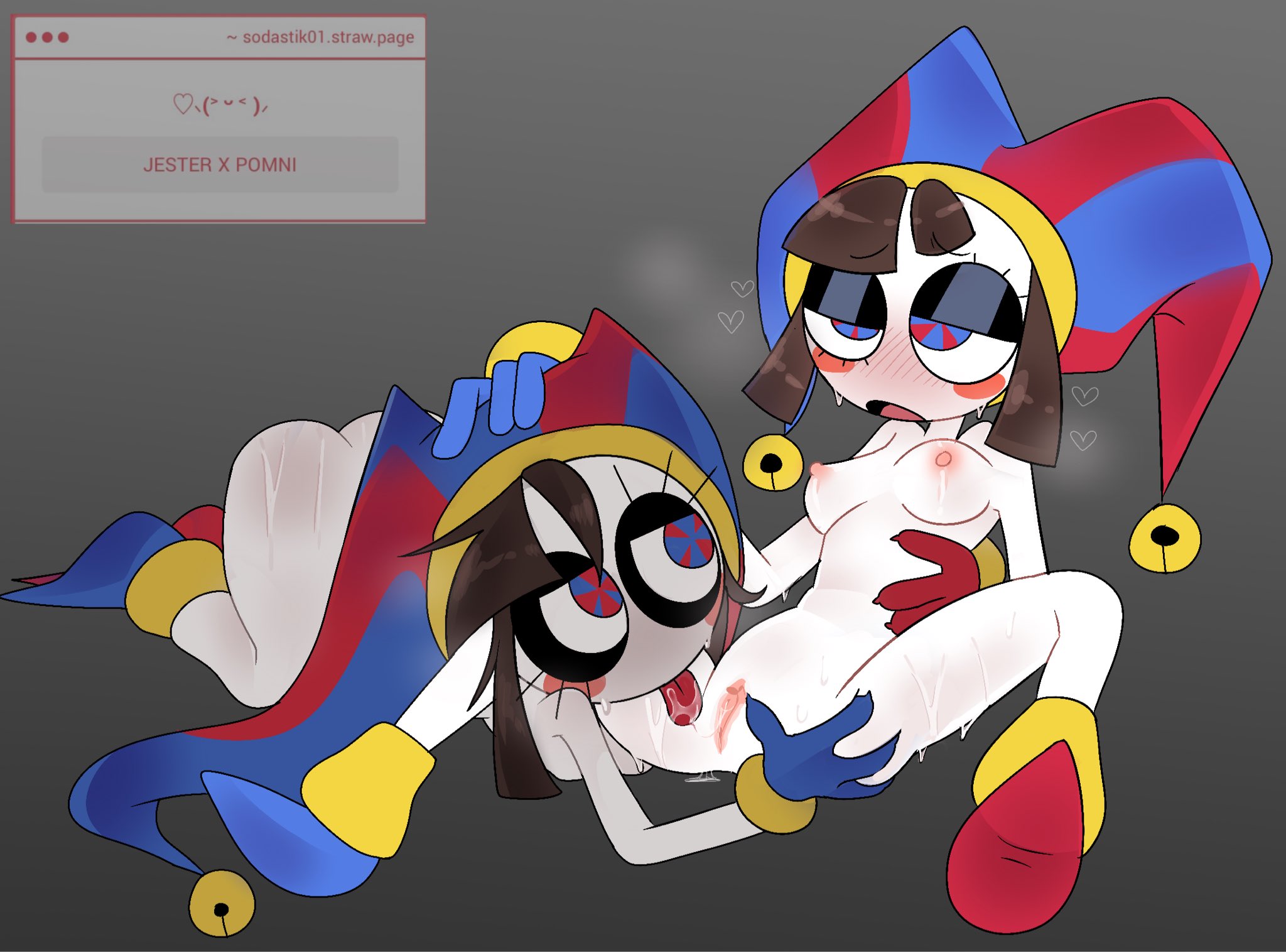 2girls, cunnilingus, duffyfilmz, female, female only, female/female, glitch productions, gooseworx, jester (duffyfilmz), pomni (the amazing digital circus), selfcest, sodastik, the amazing digital circus, the jester