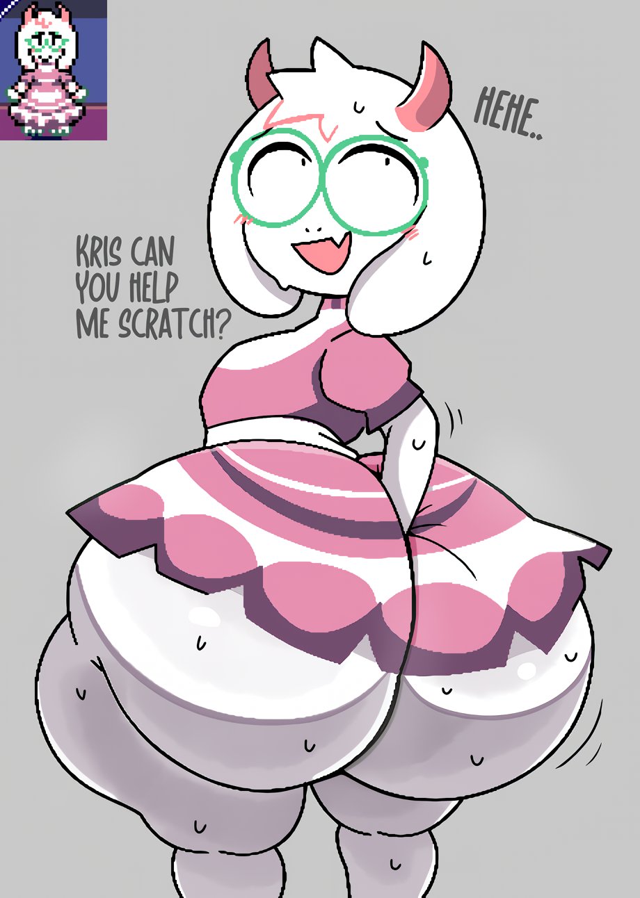 1boy, big ass, big thighs, blush, blushing, bubble butt, clothed, clothing, crossdressing, deltarune, deltarune chapter 5, digging up in they ass, femboy, fluffy, fluffy fur, furu flami, gigantic ass, gigantic thighs, goat, goat boy, goat horns, huge ass, huge thighs, hyper, hyper ass, hyper thighs, kris (deltarune), large ass, large thighs, male, massive ass, massive thighs, ralsei, ralsei with white fur, sweat, sweatdrop, sweating, sweaty, sweaty body, undertale (series), white fur