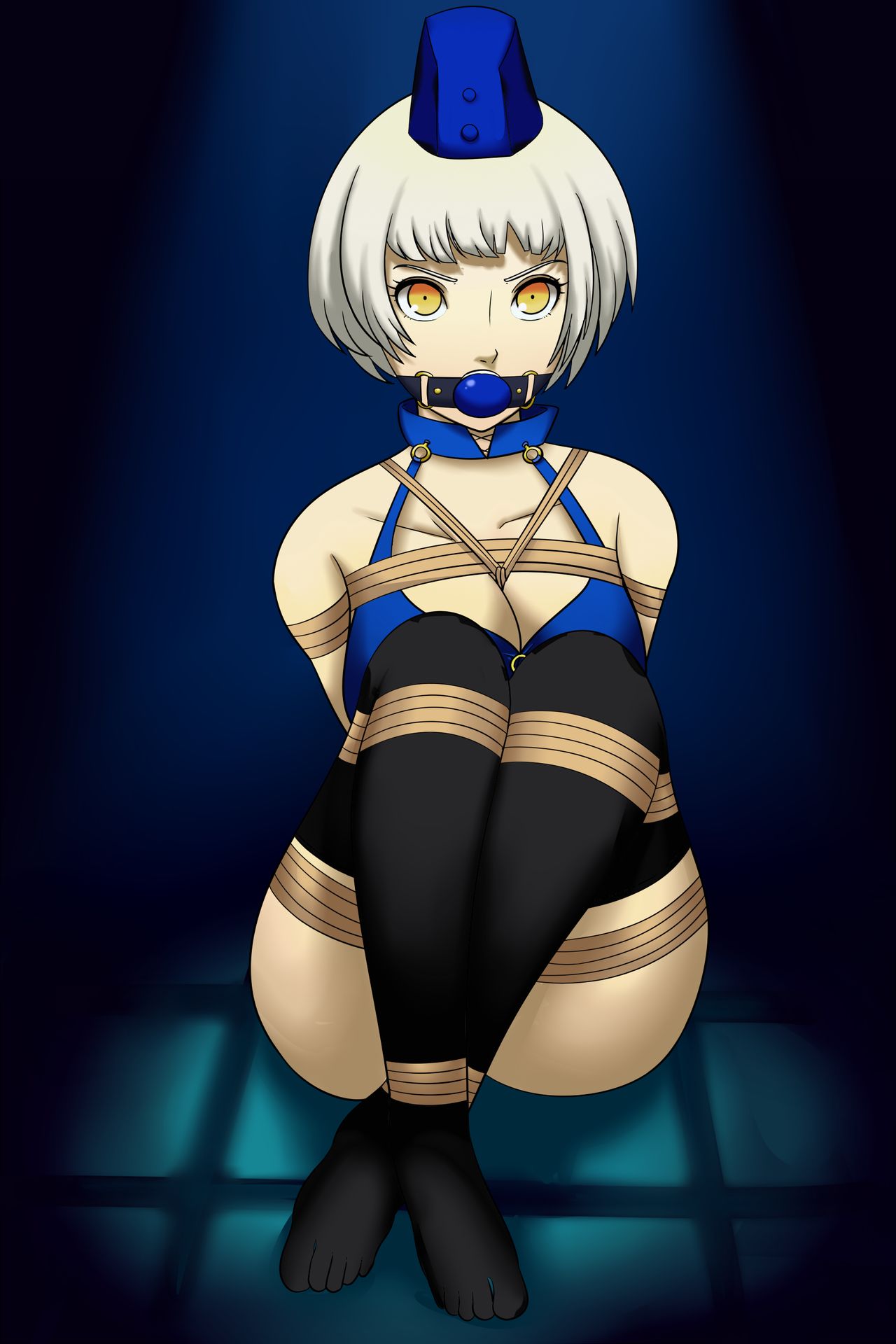 2d 2d_(artwork) 2d_artwork bondage bondage bound bound_arms bound_legs crossed_legs dankestofdans elizabeth_(persona) human humanoid light-skinned_female light_skin on_ass persona persona_3 rope rope_between_breasts rope_bondage submissive submissive_female thick_thighs thighs white_hair