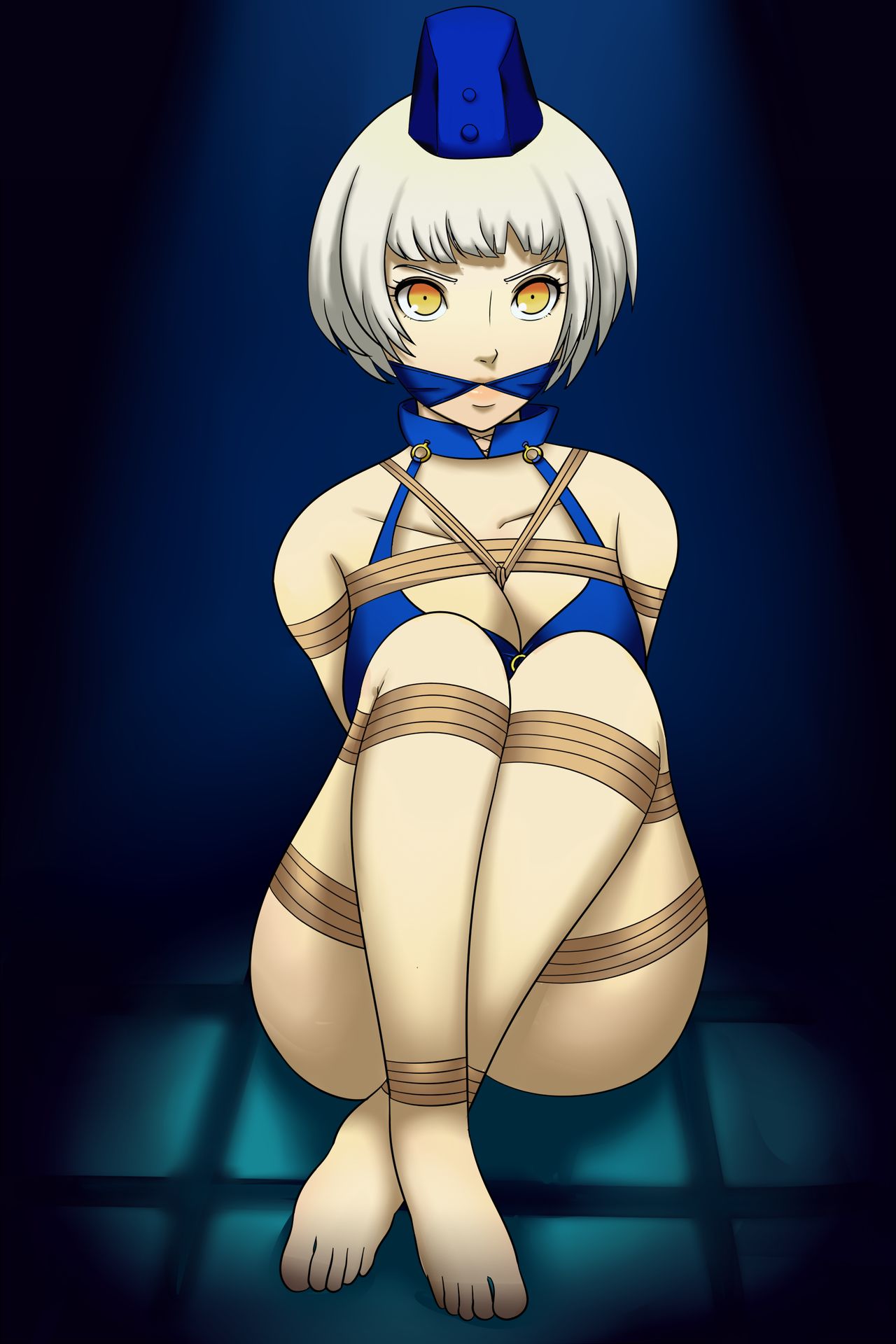 2d 2d_(artwork) 2d_artwork bondage bondage bound bound_arms bound_legs crossed_legs dankestofdans elizabeth_(persona) human humanoid light-skinned_female light_skin on_ass persona persona_3 rope rope_between_breasts rope_bondage submissive submissive_female thick_thighs thighs white_hair